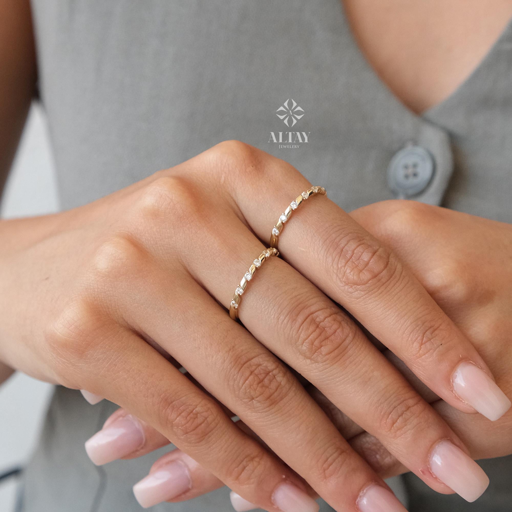 14K Gold Half Eternity Ring, 2mm CZ Diamond Wedding Ring, Round Wedding Ring, Delicate Engagement Band, Stacking Promise Band Ring