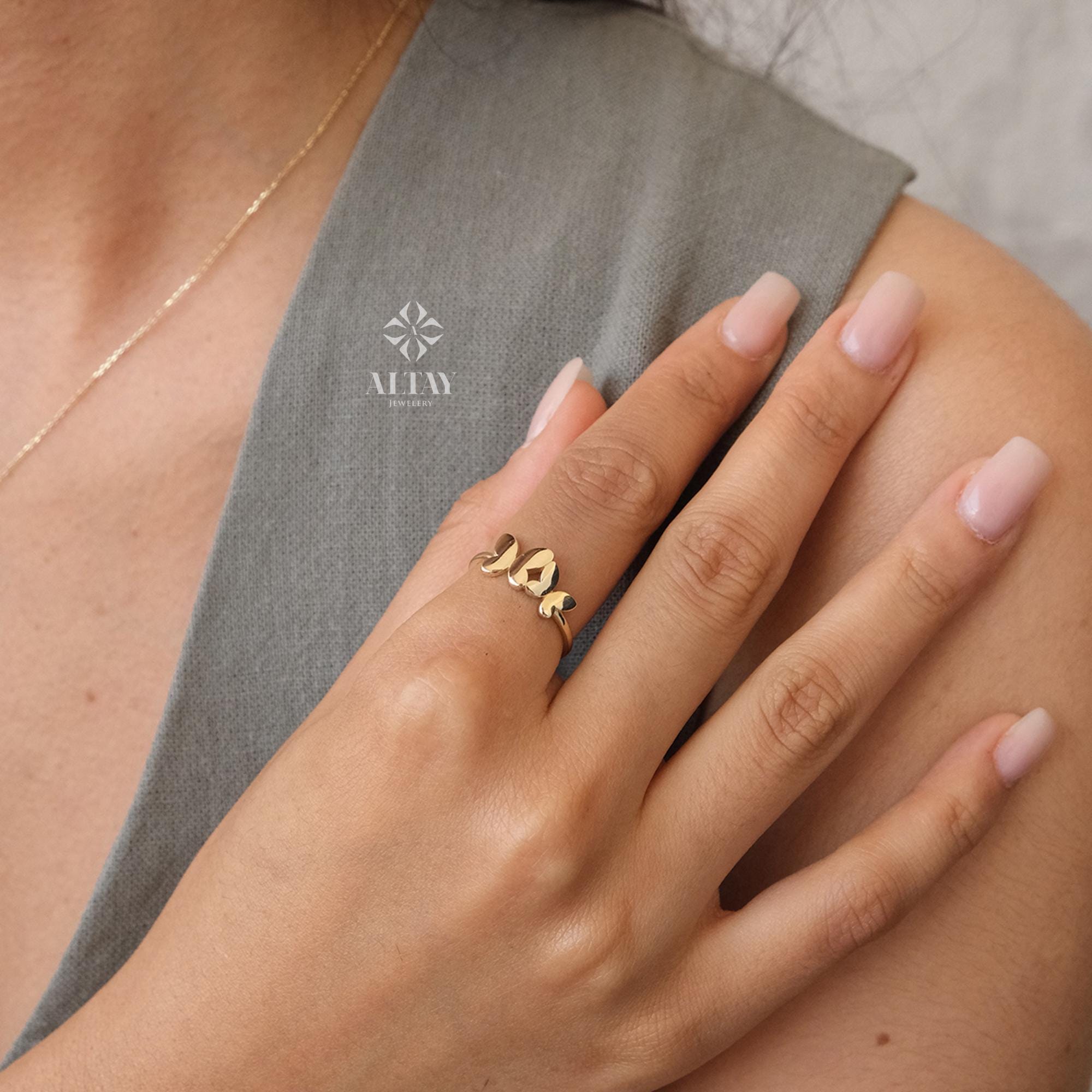 14K Gold Butterfly Ring, Dainty Gold Stacking Ring, Statement Valentine's Day Ring, Double Butterfly Ring, Minimalist Everyday Fine Jewelry