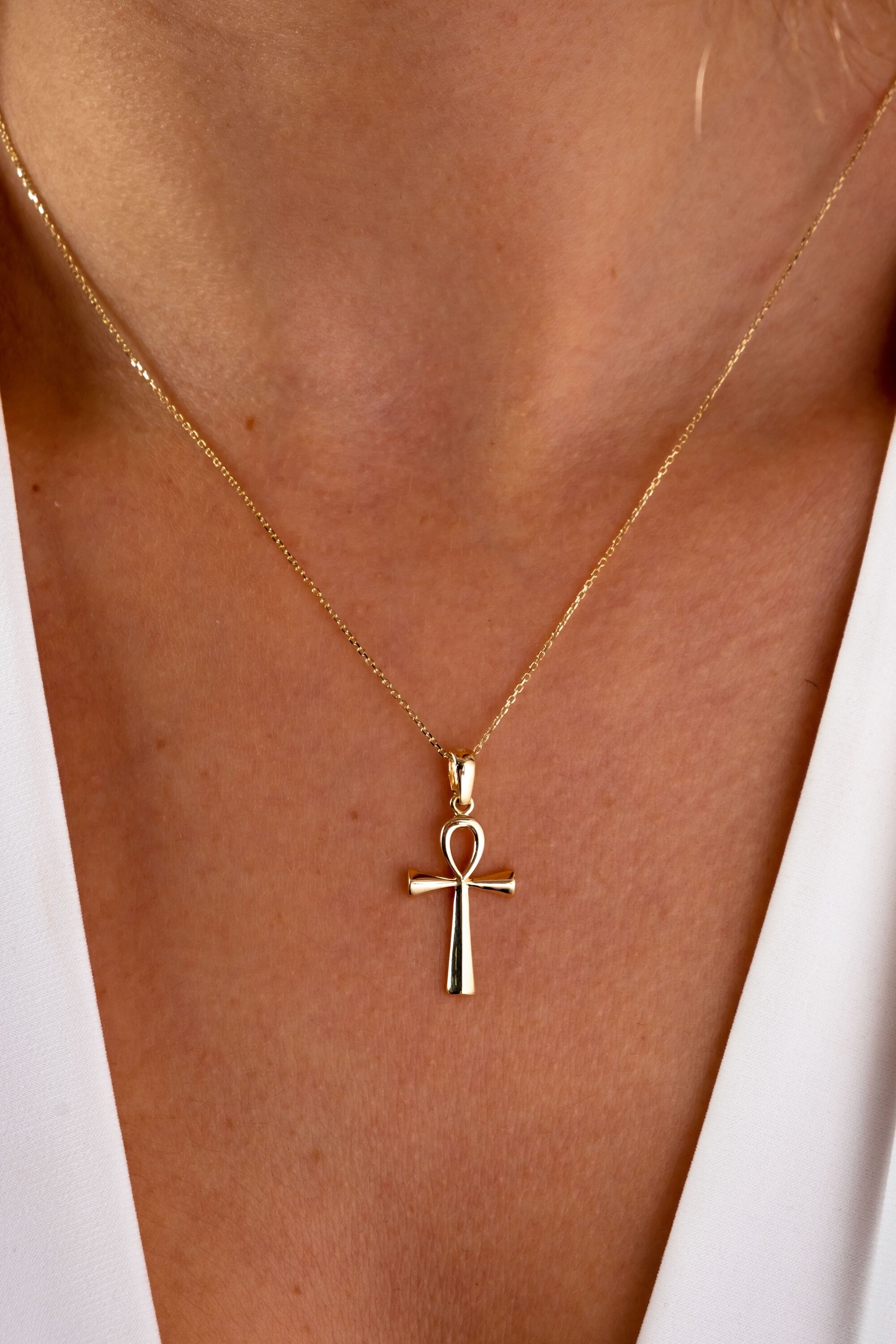 14K Gold Cross Necklace, Crucifix Pendant Chain, Jesus Christ Religious Jewelry, Christening, Dainty Cross Charm, Christmas Pendant Gift