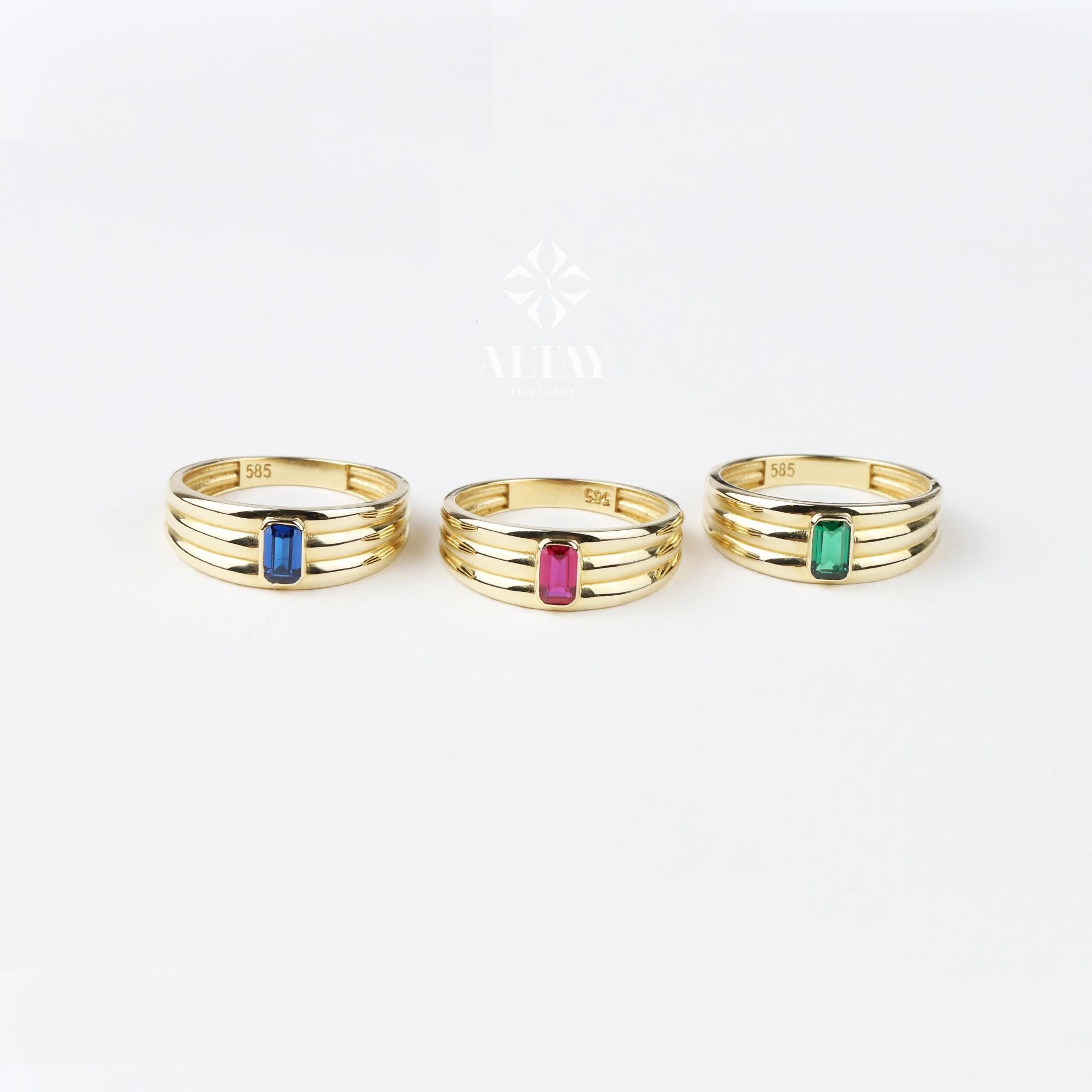 14K Gold Birthstone Ring, Emerald Gemstone Vintage Gold Stackable Ring, Dainty Gold Elegant Ring, Art Deco Wedding Band, Half Eternity Ring