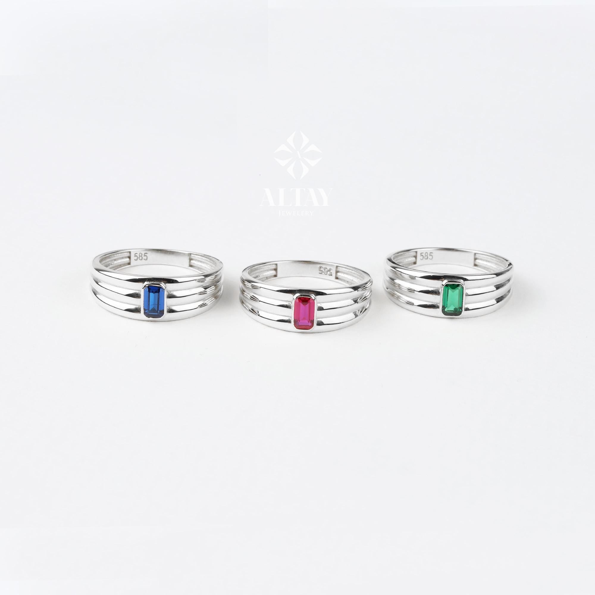 14K Gold Birthstone Ring, Emerald Gemstone Vintage Gold Stackable Ring, Dainty Gold Elegant Ring, Art Deco Wedding Band, Half Eternity Ring