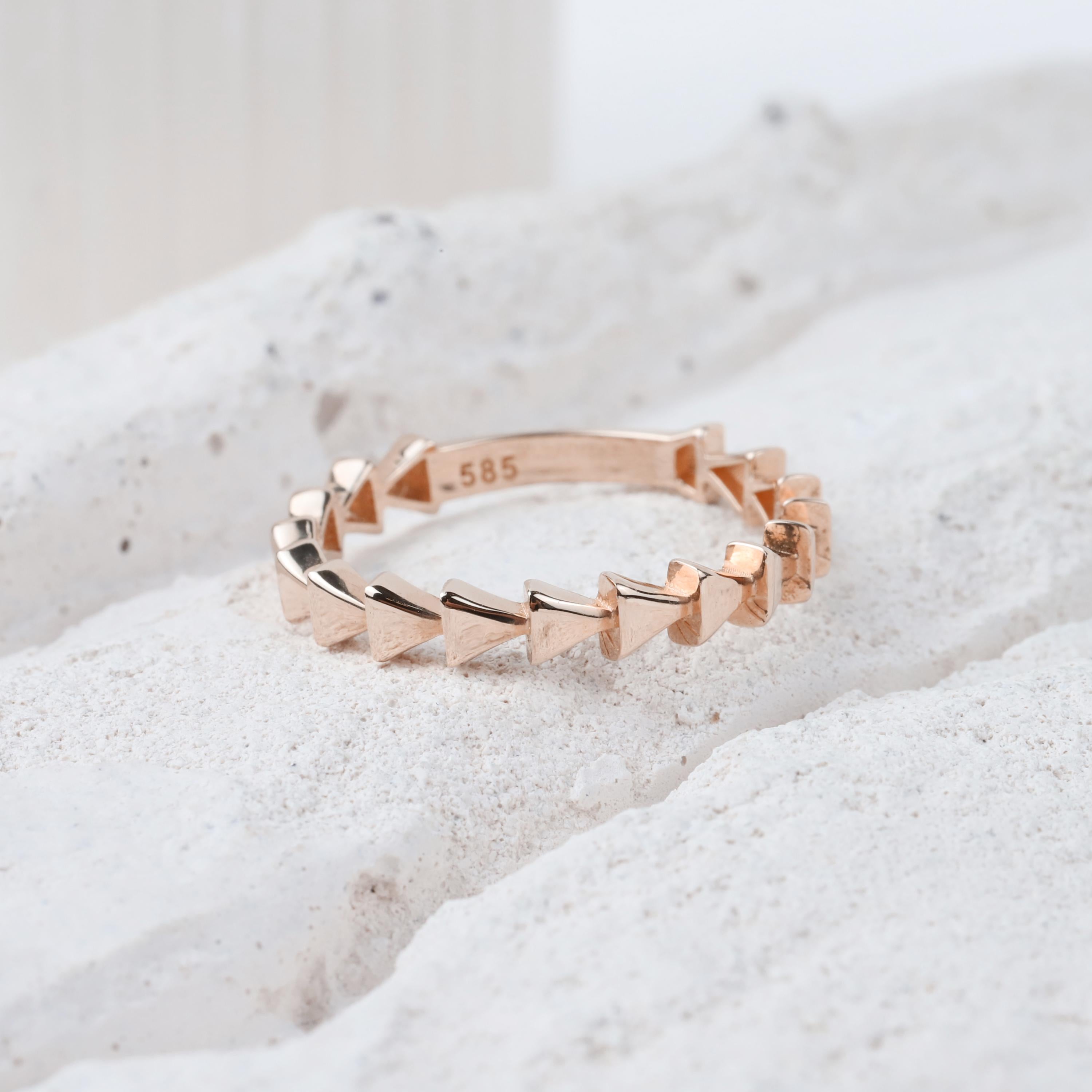 14K Gold Herringbone Ring, Arrow Braided Gold Band, Wedding Gold Ring, Minimalist Gold Ring, Handmade Dainty Ring, Gift For Wife