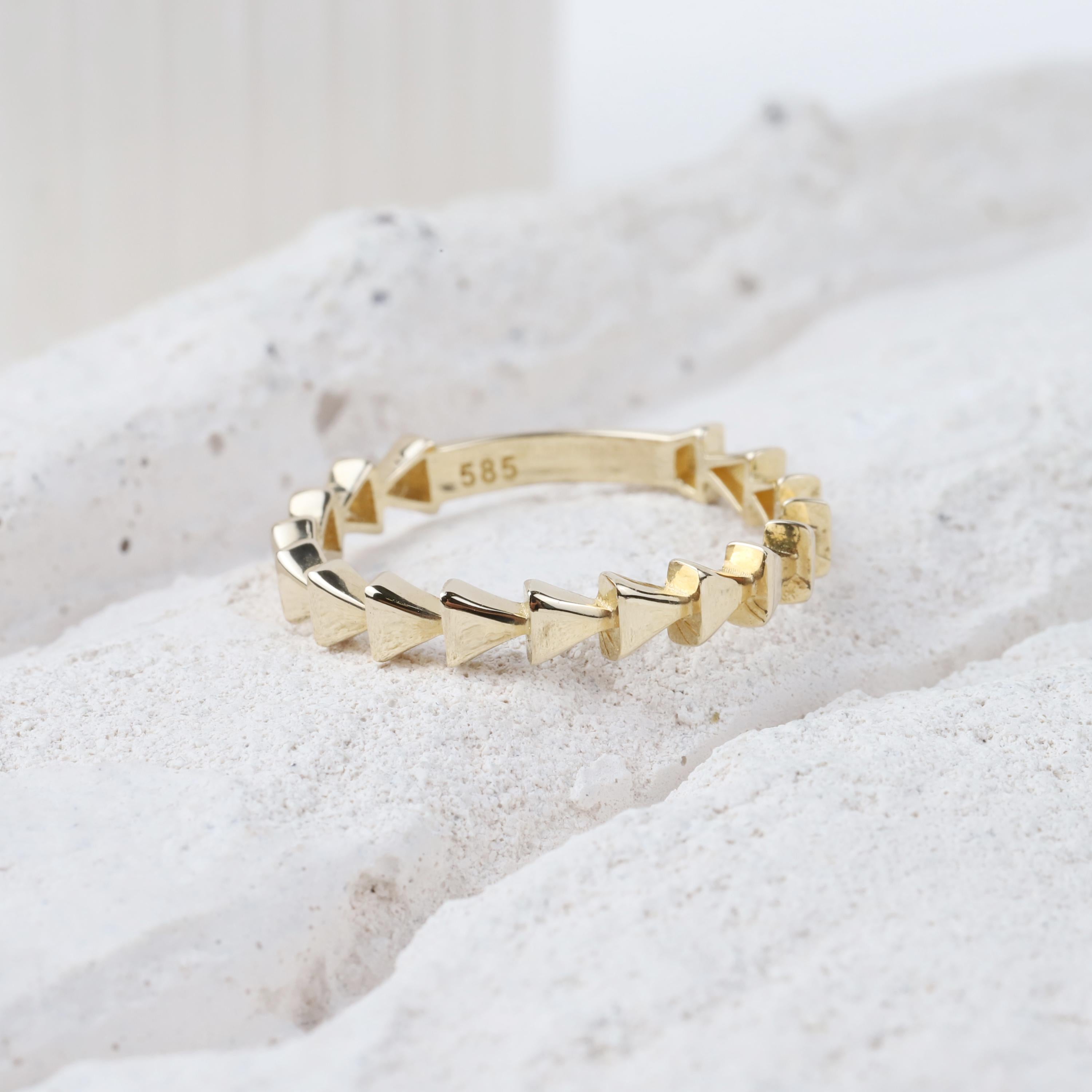 14K Gold Herringbone Ring, Arrow Braided Gold Band, Wedding Gold Ring, Minimalist Gold Ring, Handmade Dainty Ring, Gift For Wife