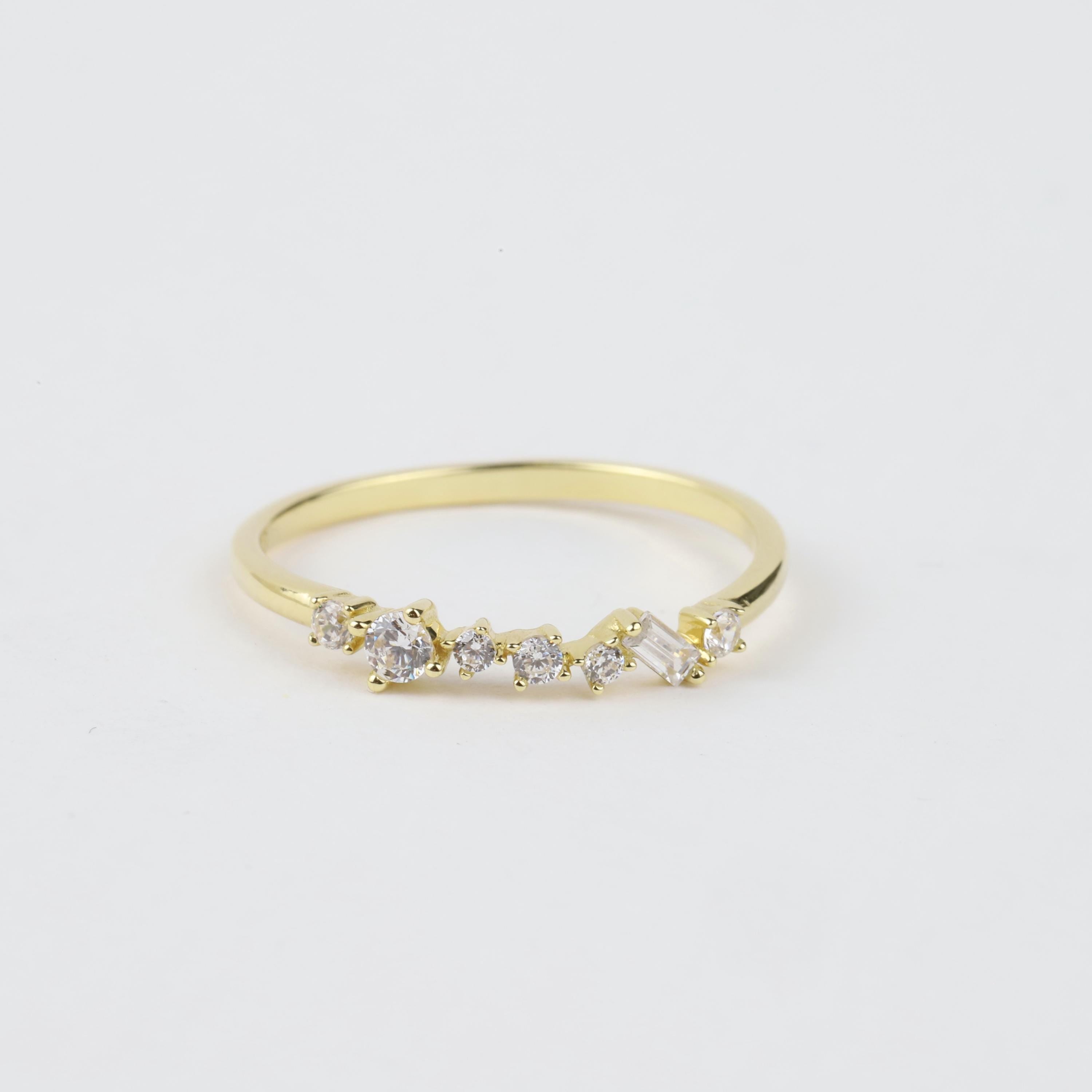 14K Gold Half Eternity Ring, 2mm CZ Diamond Wedding Ring, Round Wedding Ring, Delicate Engagement Band, Stacking Promise Ring