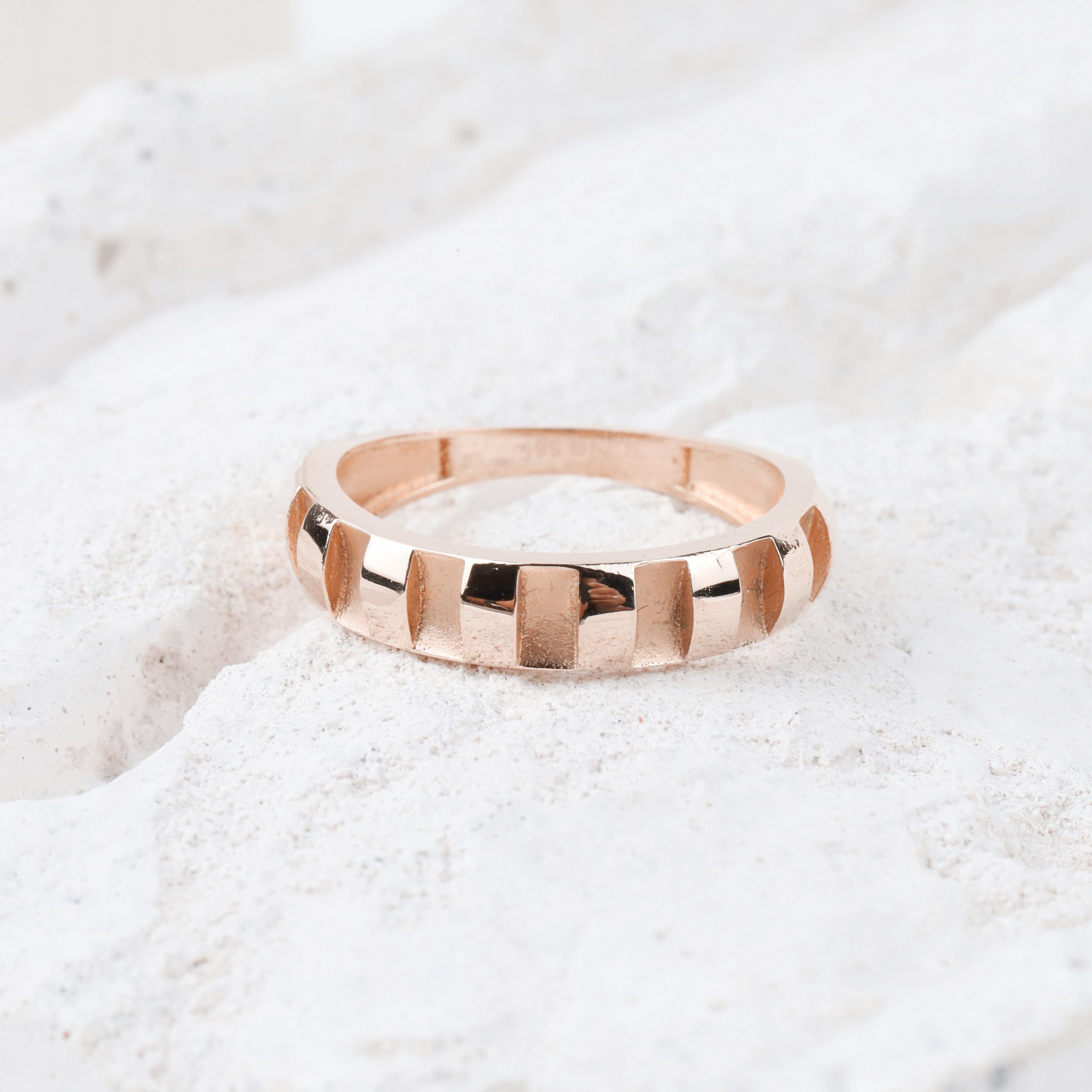 14K Gold Ribbed Dome Band Ring, Chunky Dome Ring, Stackable Gold Band, Half Eternity Dome Statement Ring, Gold Thick Band Ring, Gift For Her