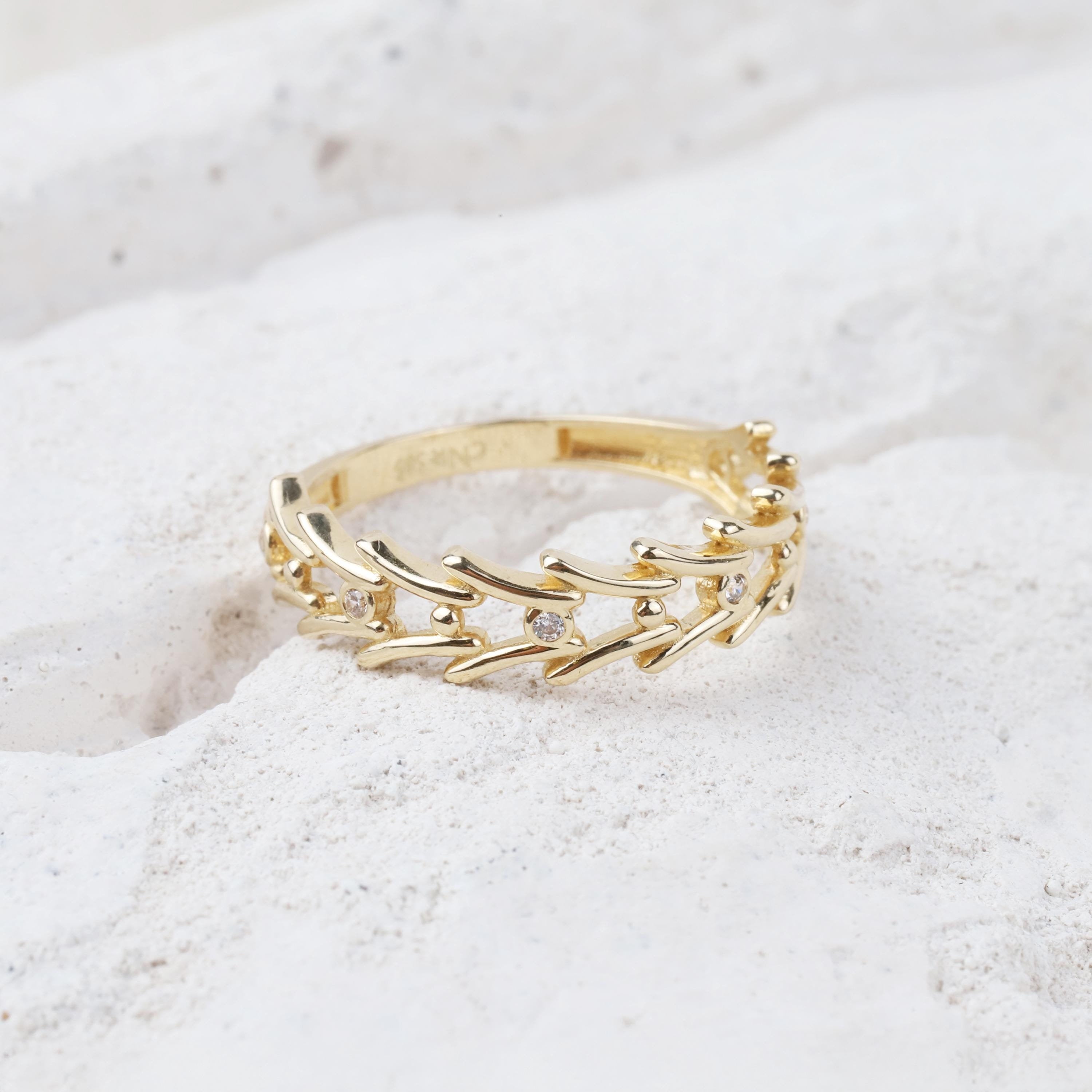 14K Gold Crown Band Ring, Tiara Gold Ring, Princess Crown Weddding Band, Dainty Stacking Ring, Minimalist Crown Ring, Rings For Wife