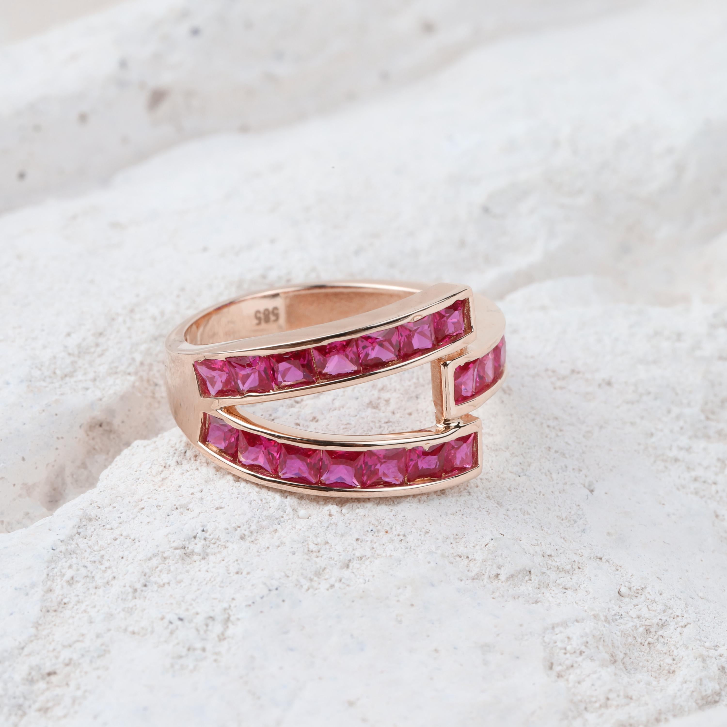 14K Gold Baguette Birthstone Ring, Birthstone Personalized Band Ring, Custom Gemstone Ring, Twisted Knuckle Band, Stacking Promise Ring