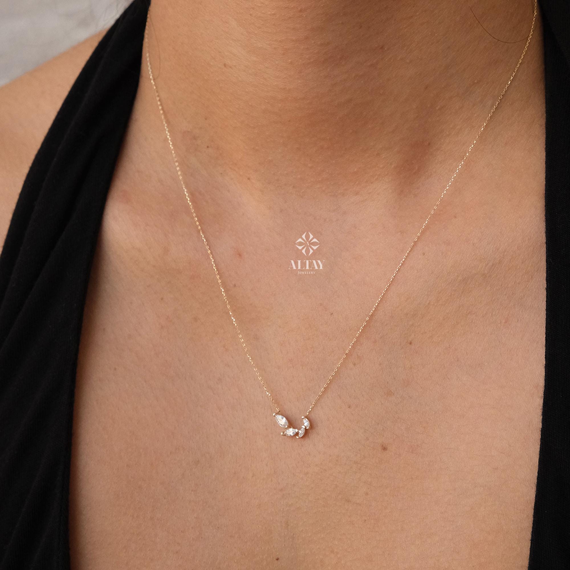 14K Gold Feather Necklace, Feather Charm Pendant, Cluster Stone Necklace, Minimal Feather Charm Choker, Leaf Necklace, Good Luck Necklace