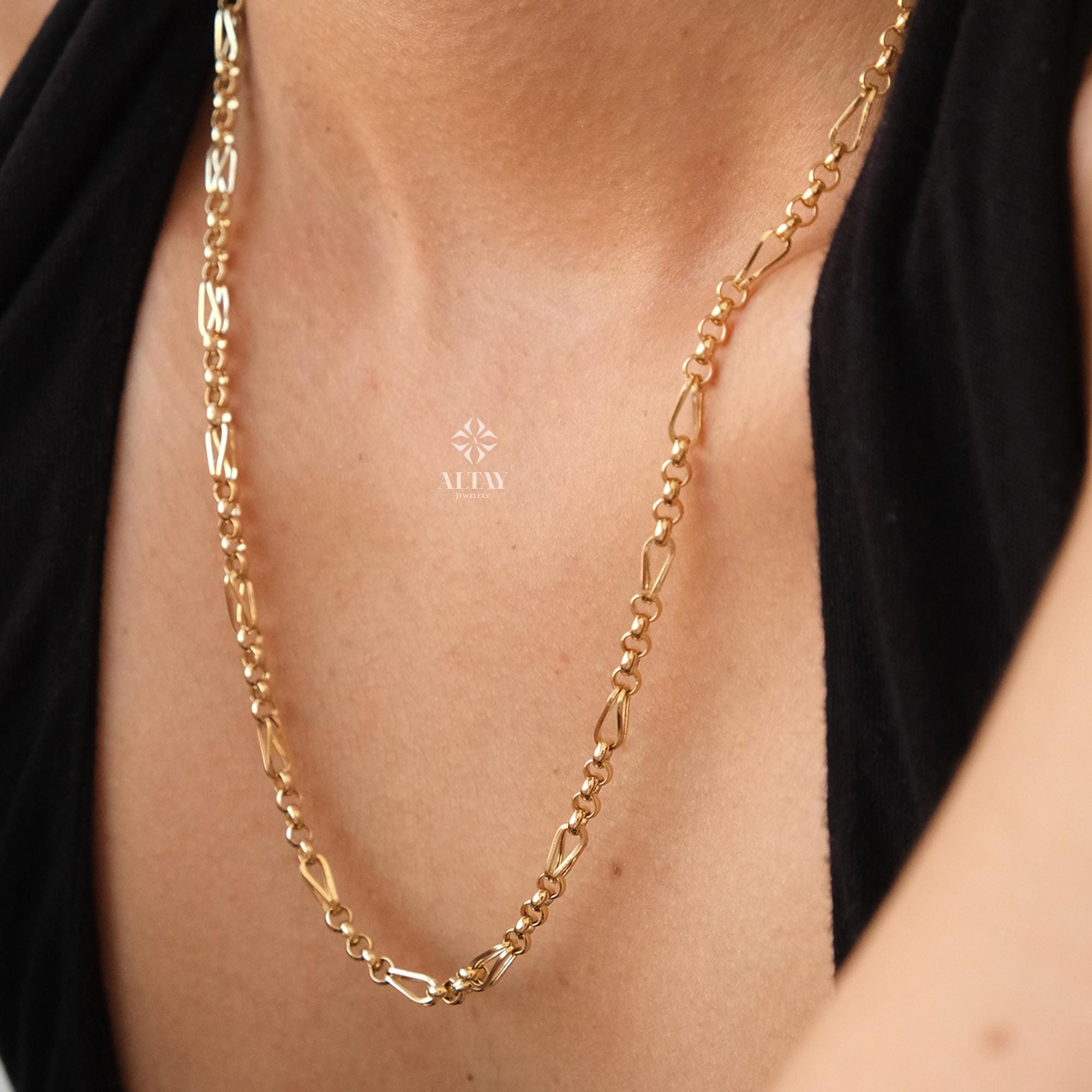 14K Gold Long Paperclip Rolo Chain Necklace, Rectangle Long Rolo Chain, Chunky Round Chain Link Dainty Necklace, Layered Chain Necklace