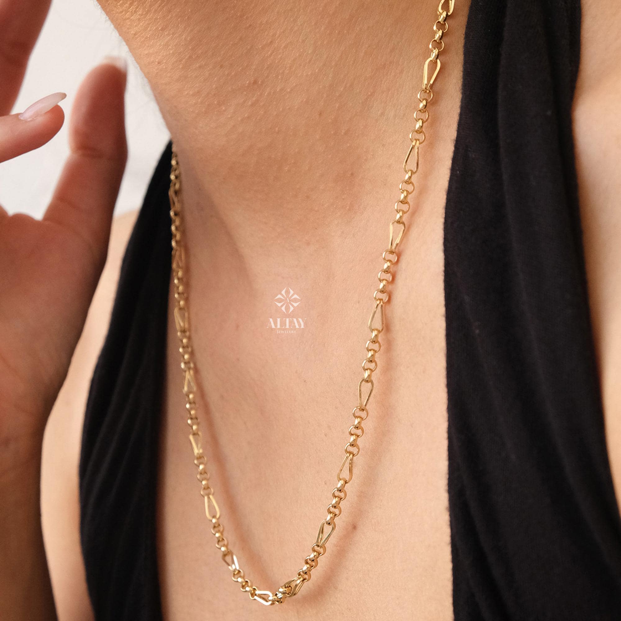 14K Gold Long Paperclip Rolo Chain Necklace, Rectangle Long Rolo Chain, Chunky Round Chain Link Dainty Necklace, Layered Chain Necklace