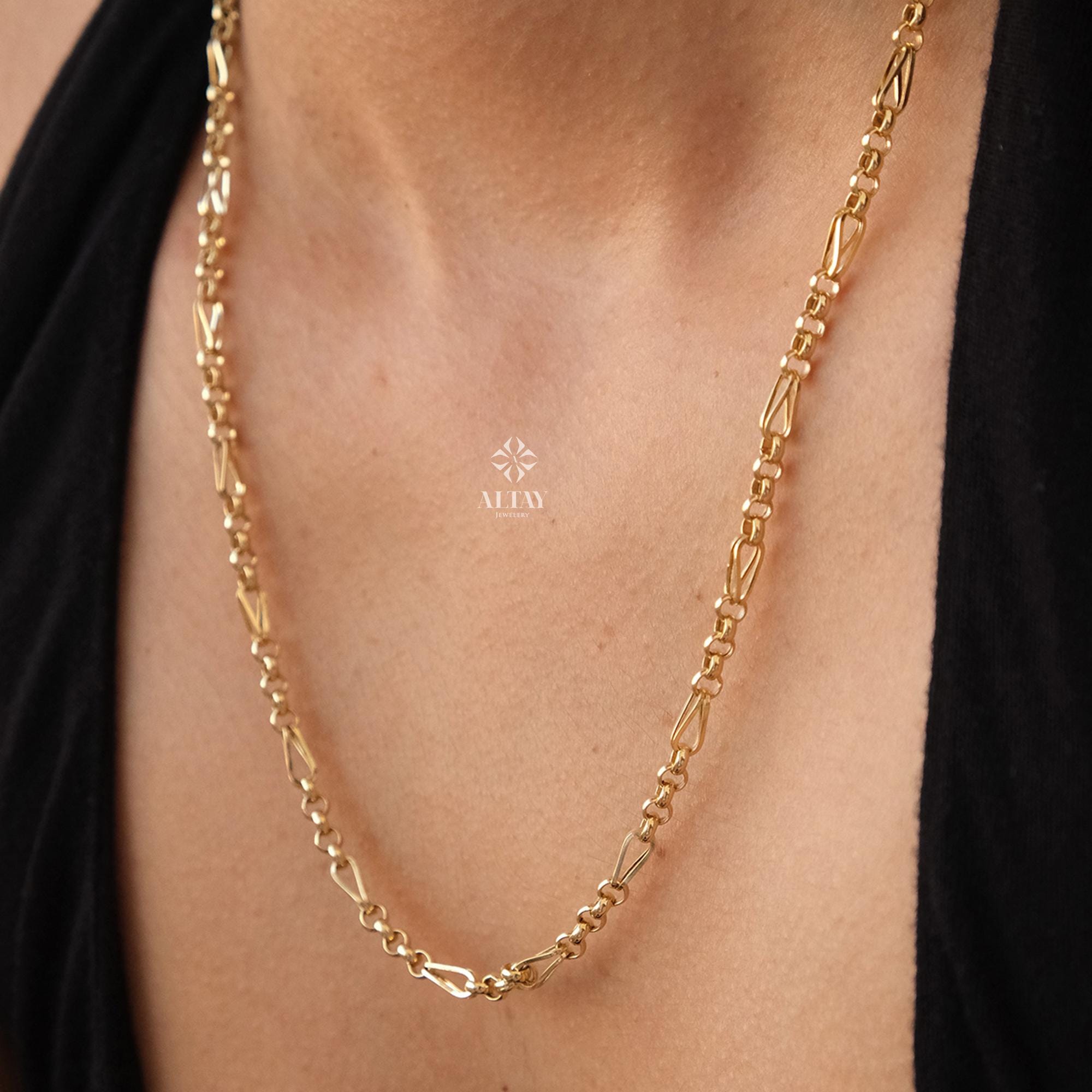 14K Gold Long Paperclip Rolo Chain Necklace, Rectangle Long Rolo Chain, Chunky Round Chain Link Dainty Necklace, Layered Chain Necklace