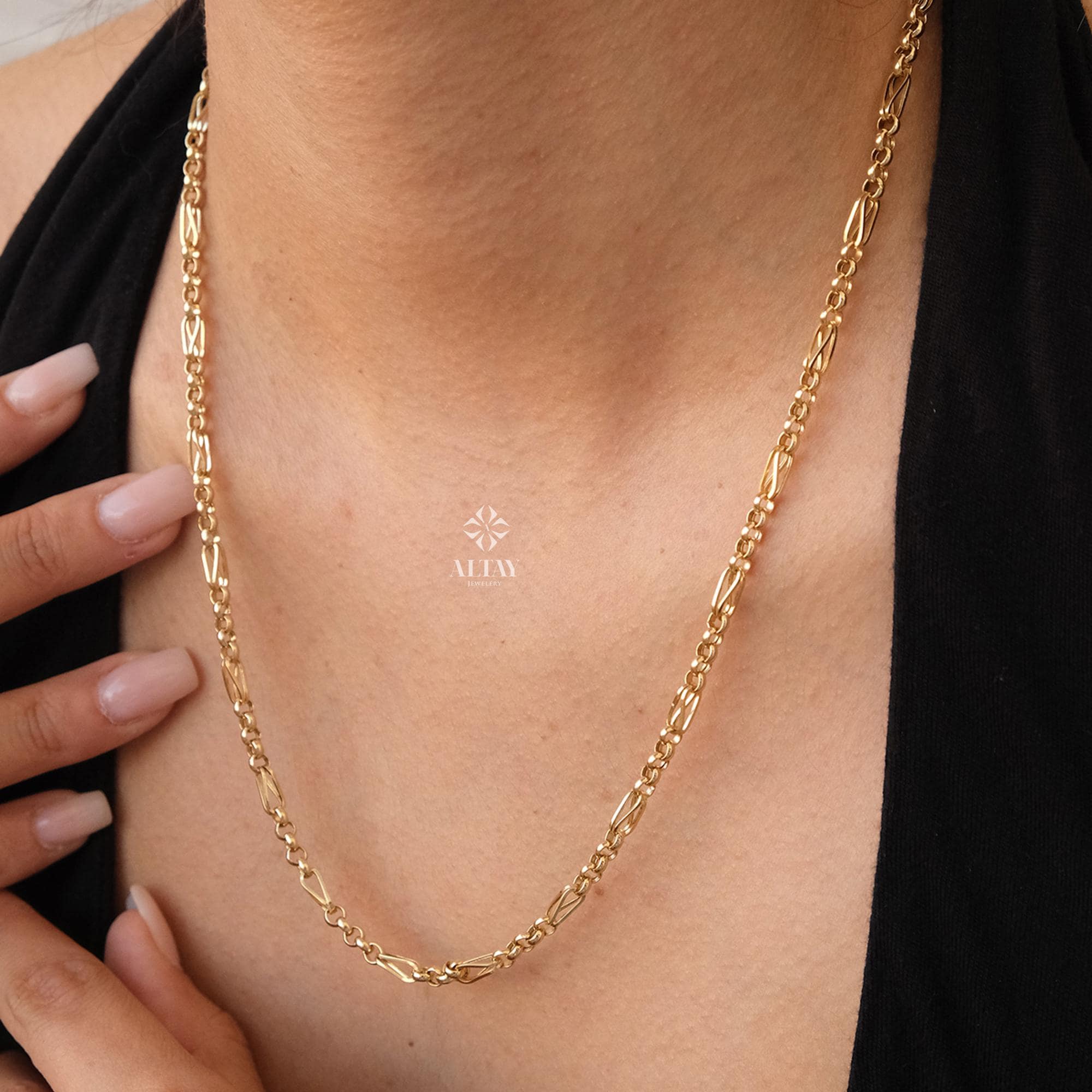 14K Gold Long Paperclip Rolo Chain Necklace, Rectangle Long Rolo Chain, Chunky Round Chain Link Dainty Necklace, Layered Chain Necklace