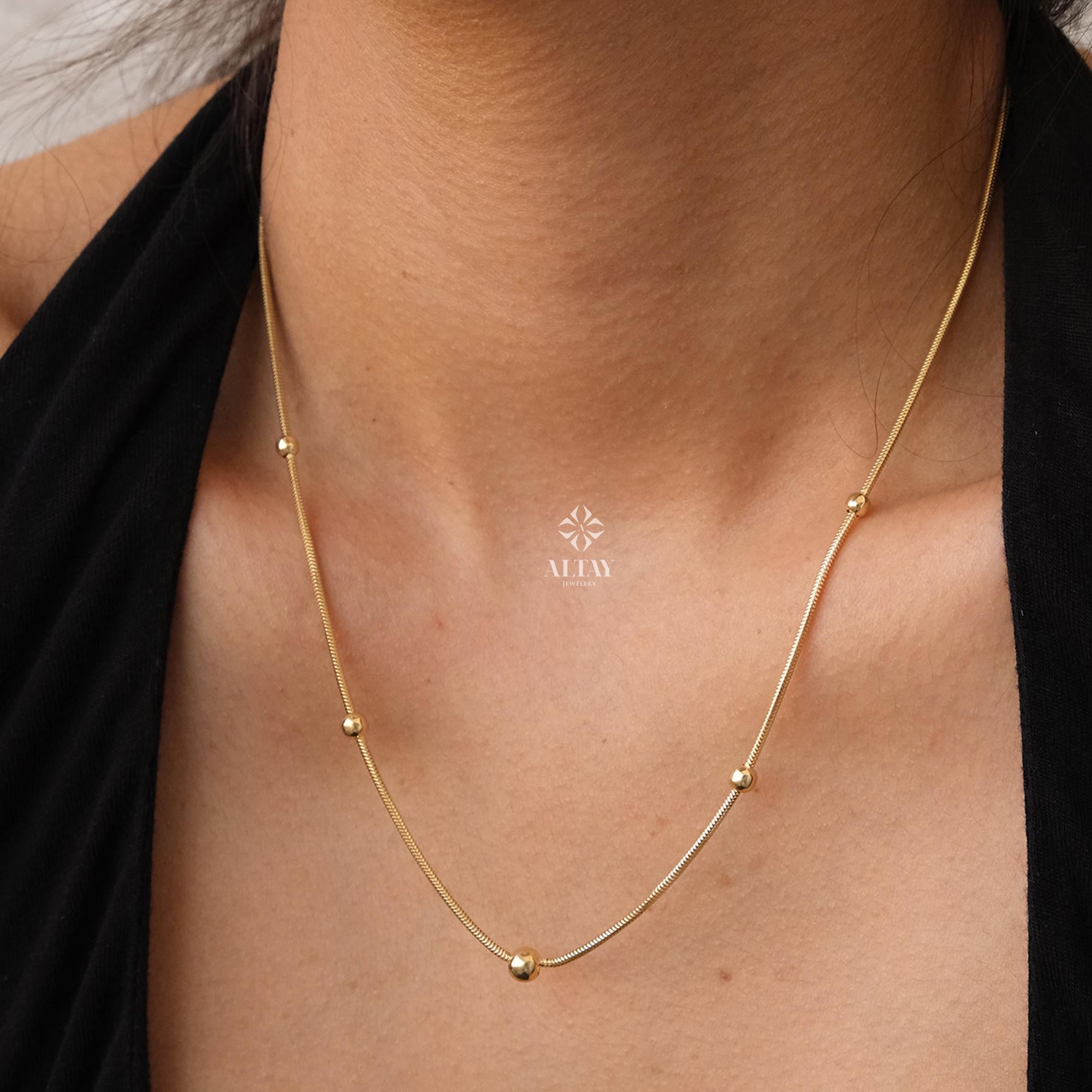 14K Gold Bead Chain Necklace, Satellite Snake Chain Balls Necklace, Multi Balls Snake Chain Necklace, Minimalist Necklace, Gift For Her
