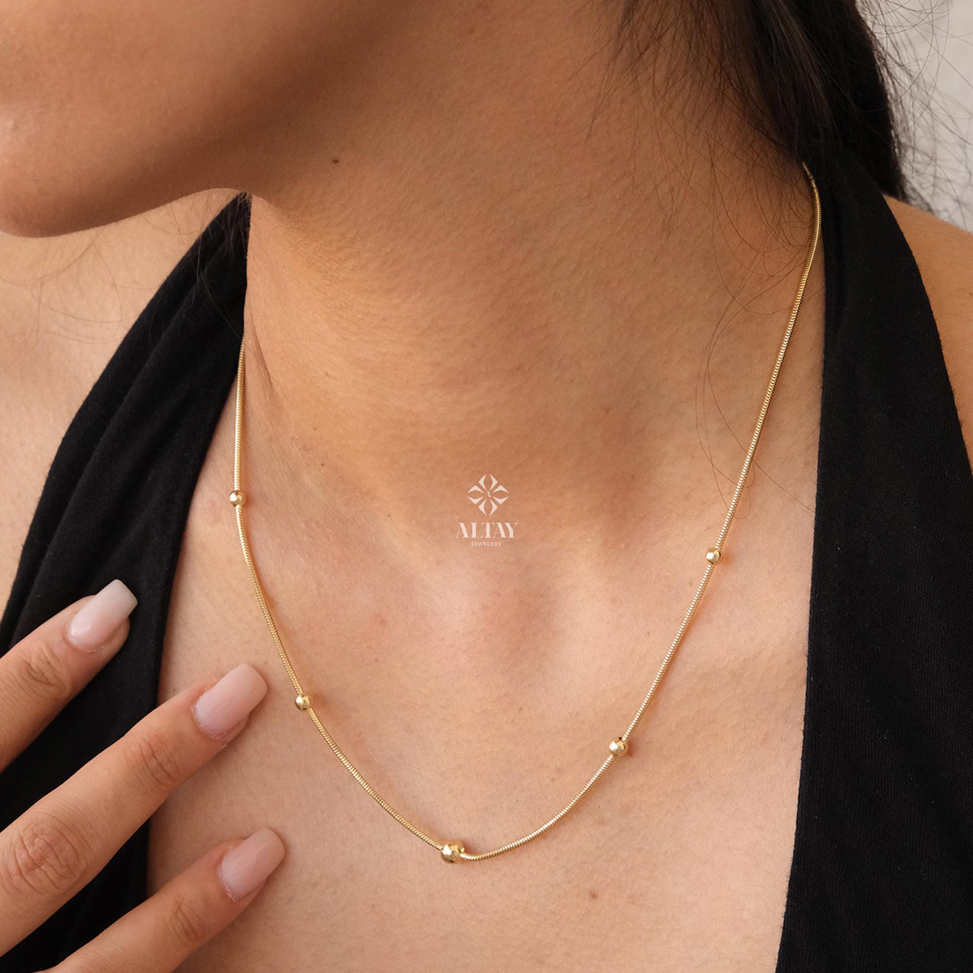 14K Gold Bead Chain Necklace, Satellite Snake Chain Balls Necklace, Multi Balls Snake Chain Necklace, Minimalist Necklace, Gift For Her