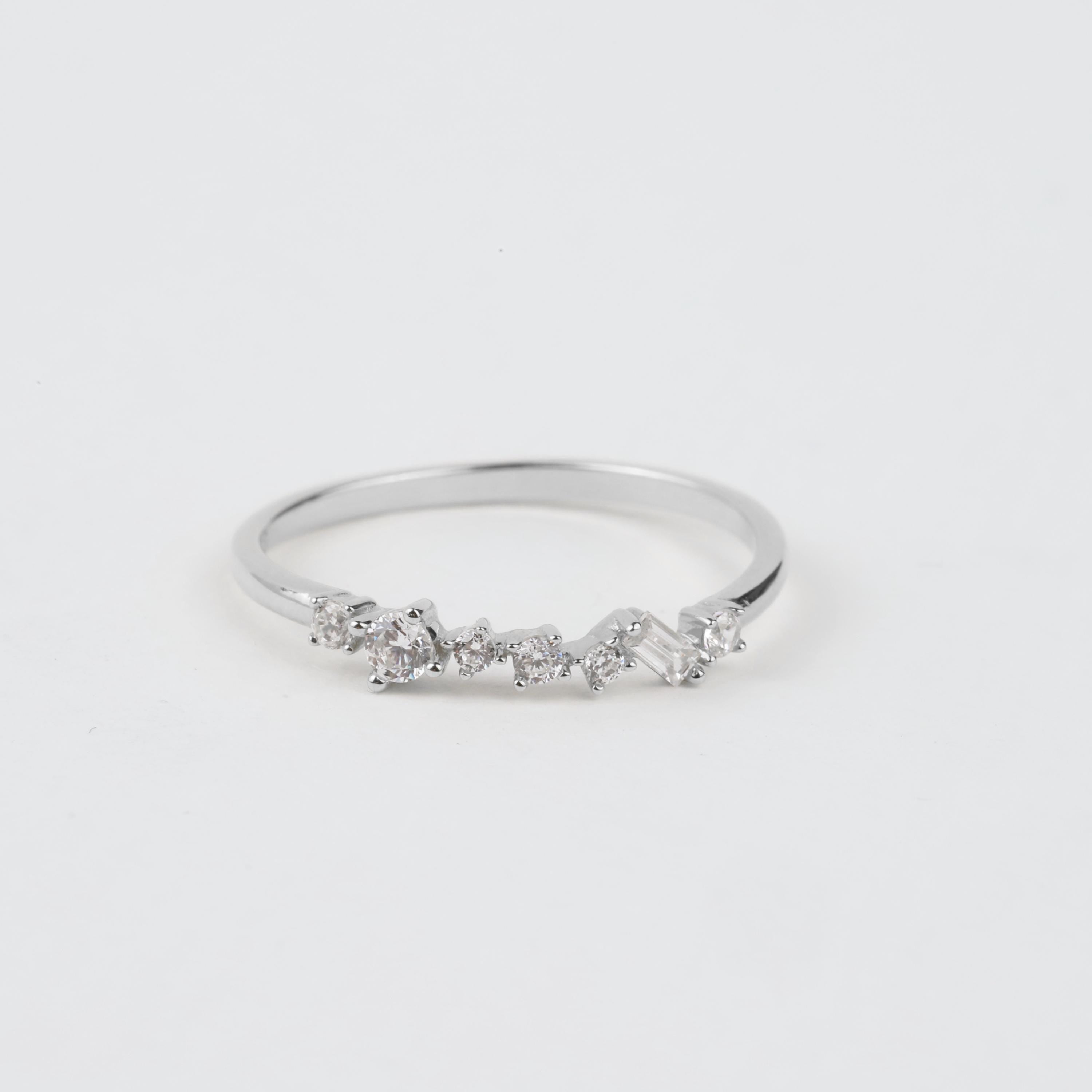 14K Gold Half Eternity Ring, 2mm CZ Diamond Wedding Ring, Round Wedding Ring, Delicate Engagement Band, Stacking Promise Ring