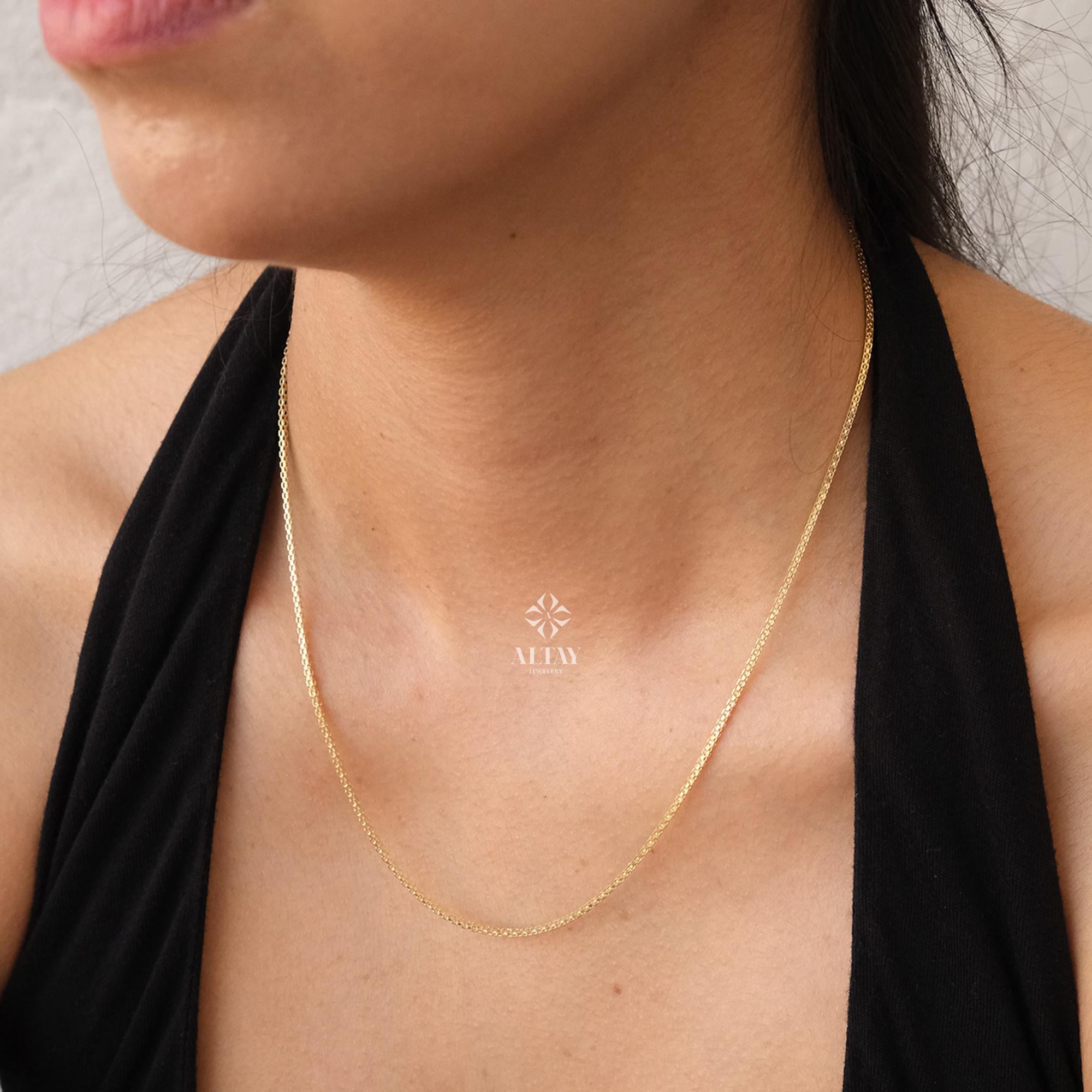 14K Gold Bismark Popcorn Necklace, 2mm Choker Chain, Gold Herringbone Stack Link Chain, Braided Bismark Necklace, Valentine's Day Gift Her