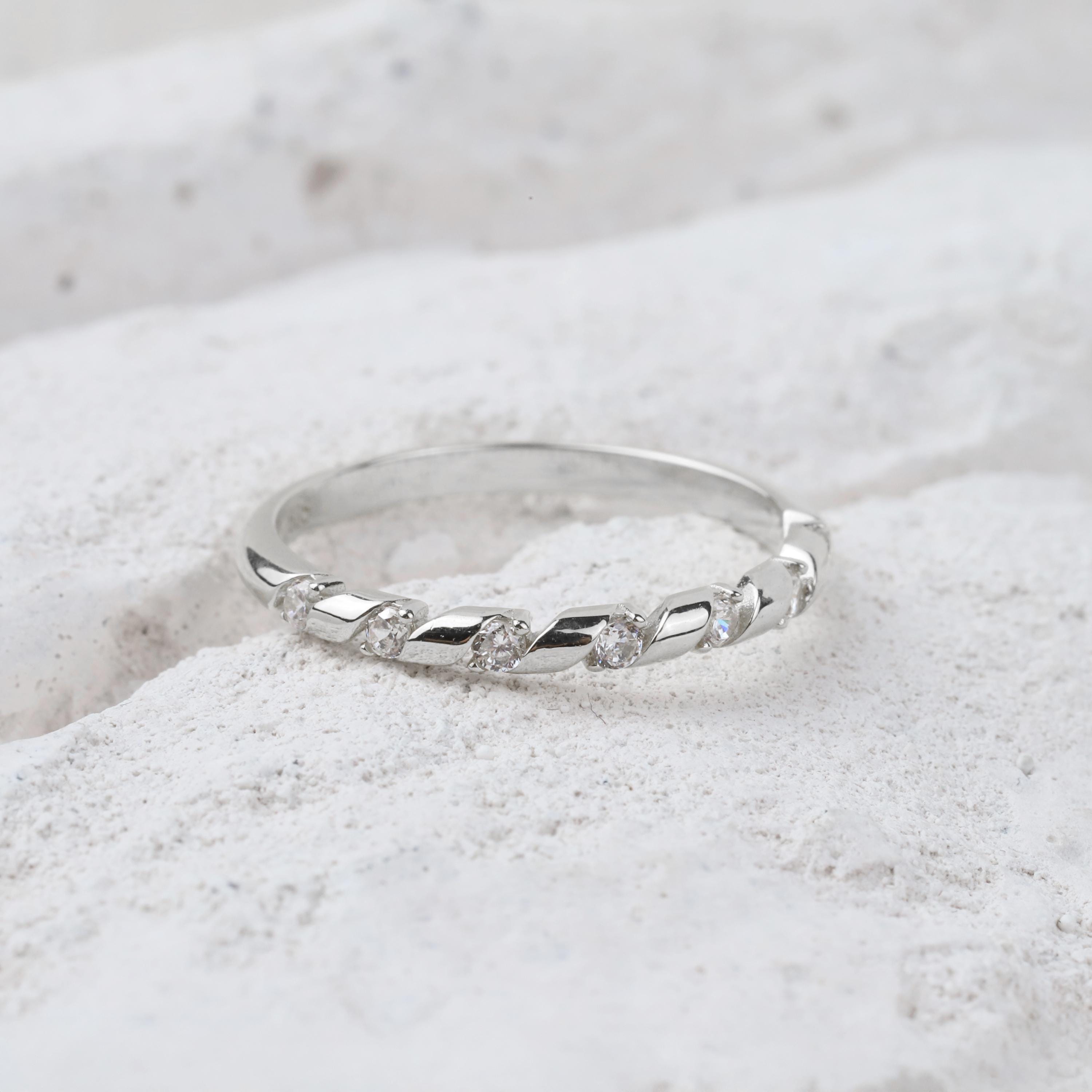 14K Gold Half Eternity Ring, 2mm CZ Diamond Wedding Ring, Round Wedding Ring, Delicate Engagement Band, Stacking Promise Gold Ring