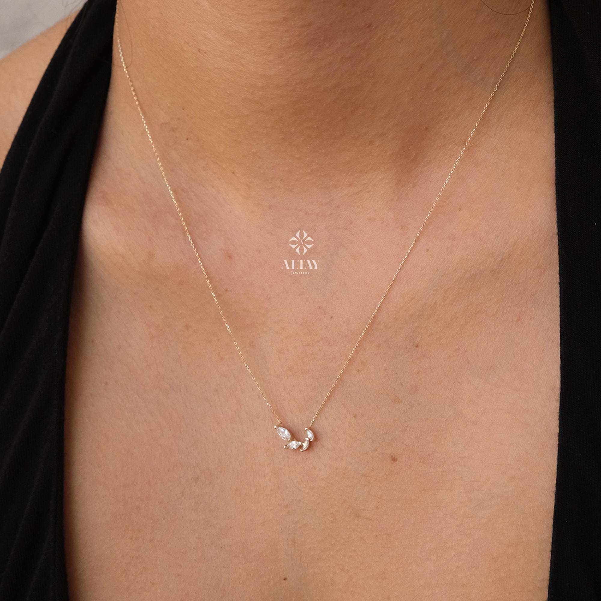 14K Gold Feather Necklace, Feather Charm Pendant, Cluster Stone Necklace, Minimal Feather Charm Choker, Leaf Necklace, Good Luck Necklace