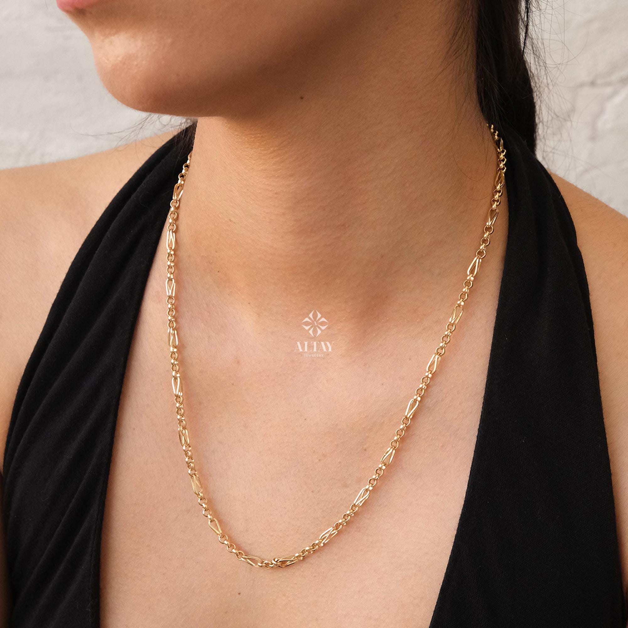 14K Gold Long Paperclip Rolo Chain Necklace, Rectangle Long Rolo Chain, Chunky Round Chain Link Dainty Necklace, Layered Chain Necklace