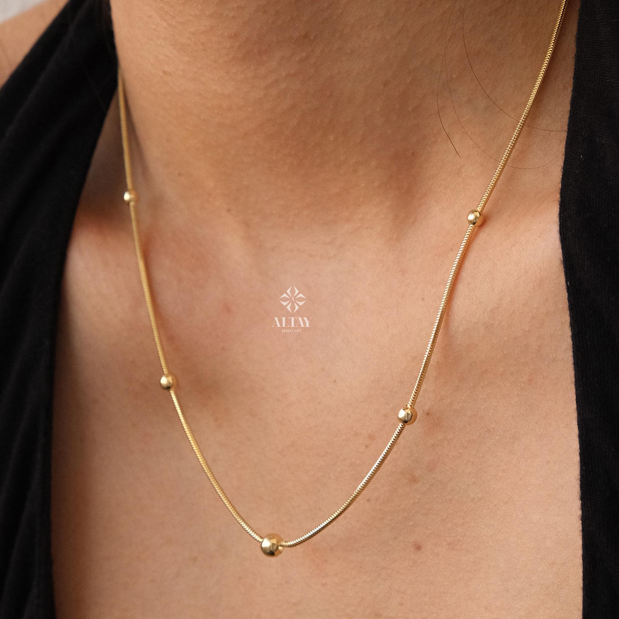 14K Gold Bead Chain Necklace, Satellite Snake Chain Balls Necklace, Multi Balls Snake Chain Necklace, Minimalist Necklace, Gift For Her