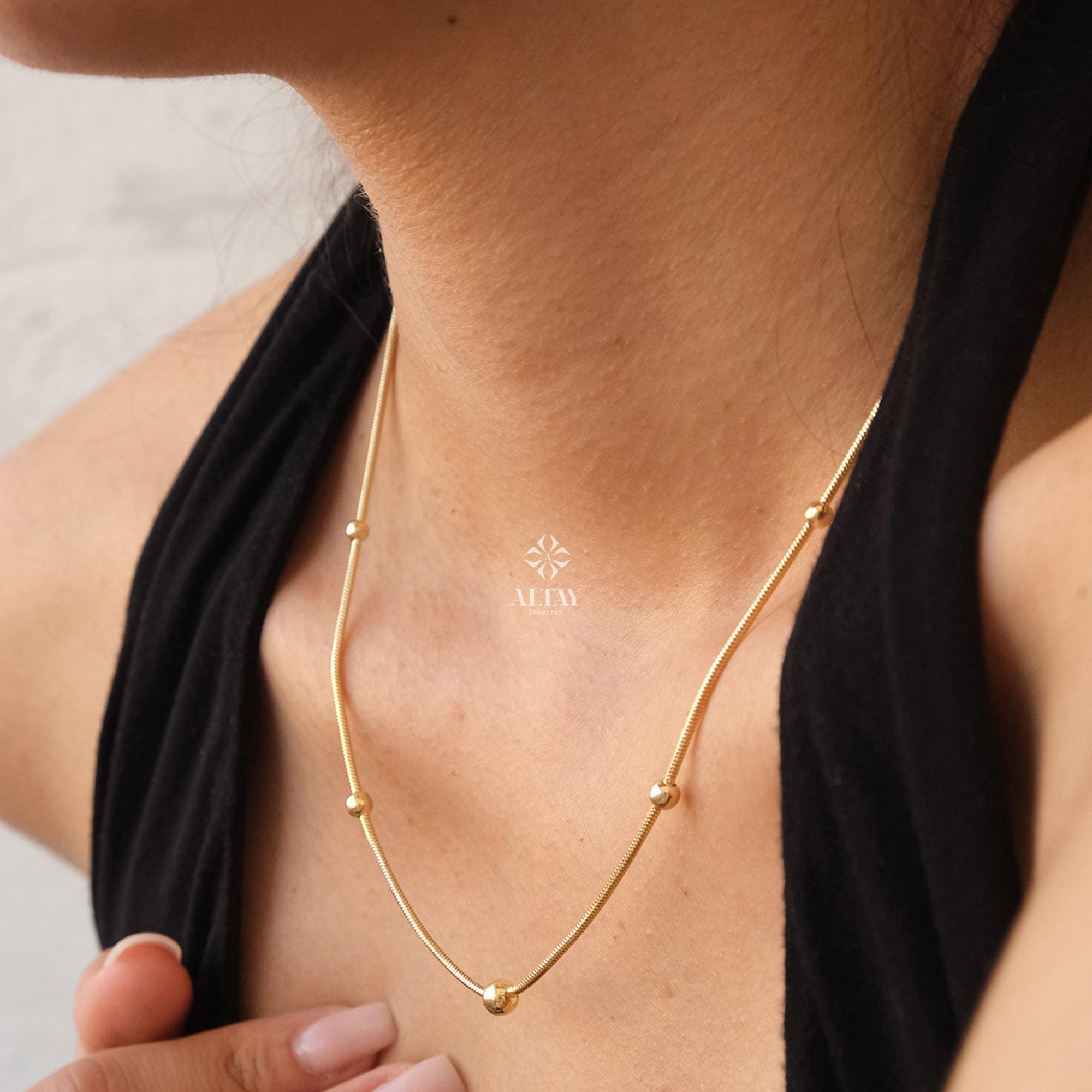 14K Gold Bead Chain Necklace, Satellite Snake Chain Balls Necklace, Multi Balls Snake Chain Necklace, Minimalist Necklace, Gift For Her