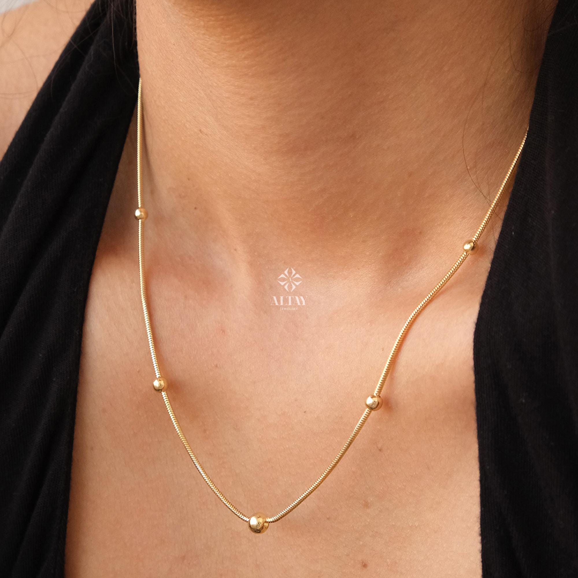 14K Gold Bead Chain Necklace, Satellite Snake Chain Balls Necklace, Multi Balls Snake Chain Necklace, Minimalist Necklace, Gift For Her
