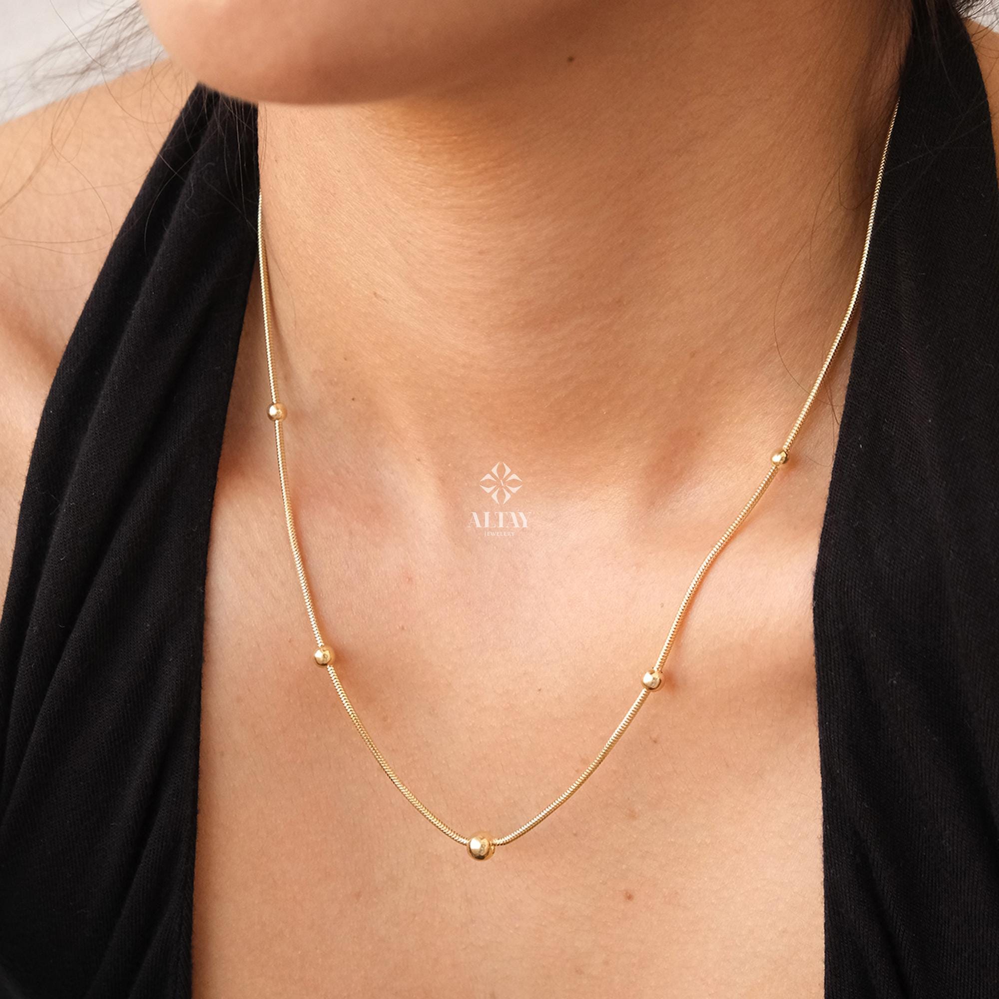 14K Gold Bead Chain Necklace, Satellite Snake Chain Balls Necklace, Multi Balls Snake Chain Necklace, Minimalist Necklace, Gift For Her