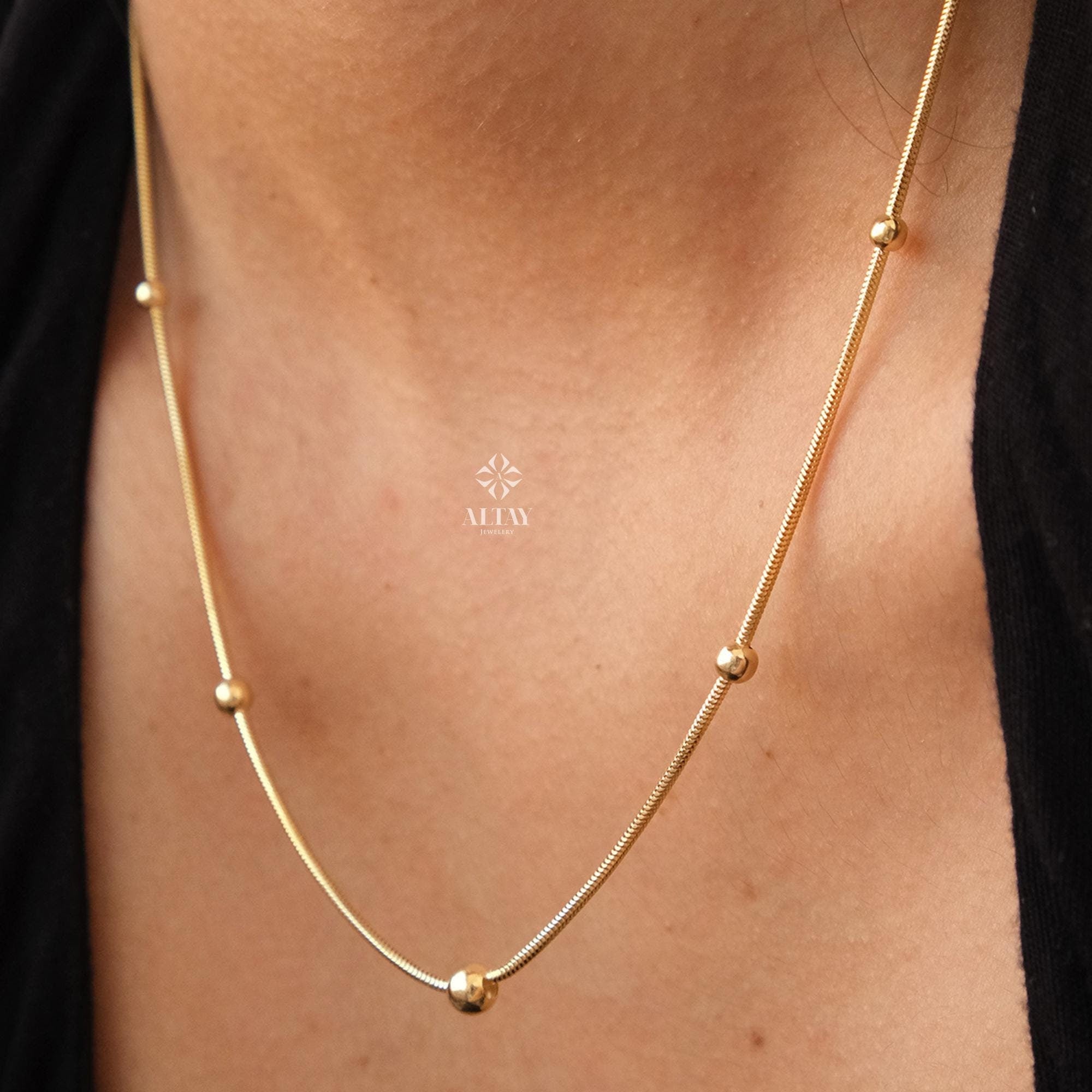 14K Gold Bead Chain Necklace, Satellite Snake Chain Balls Necklace, Multi Balls Snake Chain Necklace, Minimalist Necklace, Gift For Her