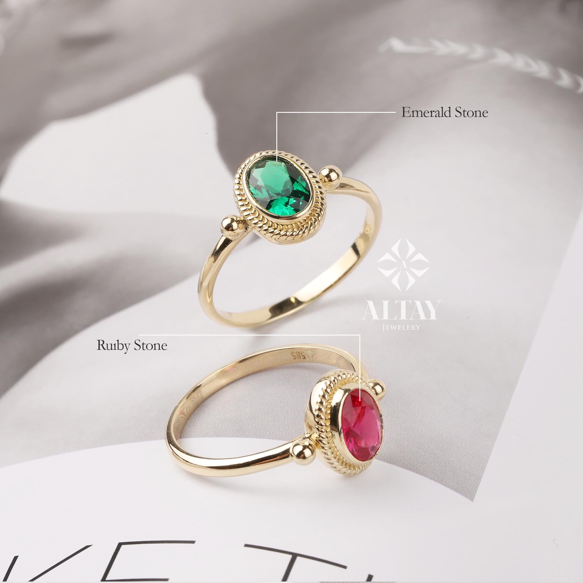 14K Gold Birthstone Ring, Emerald Gemstone Vintage Gold Stackable Ring, Dainty Gold Elegant Ring, Art Deco Wedding Band, Half Eternity Ring