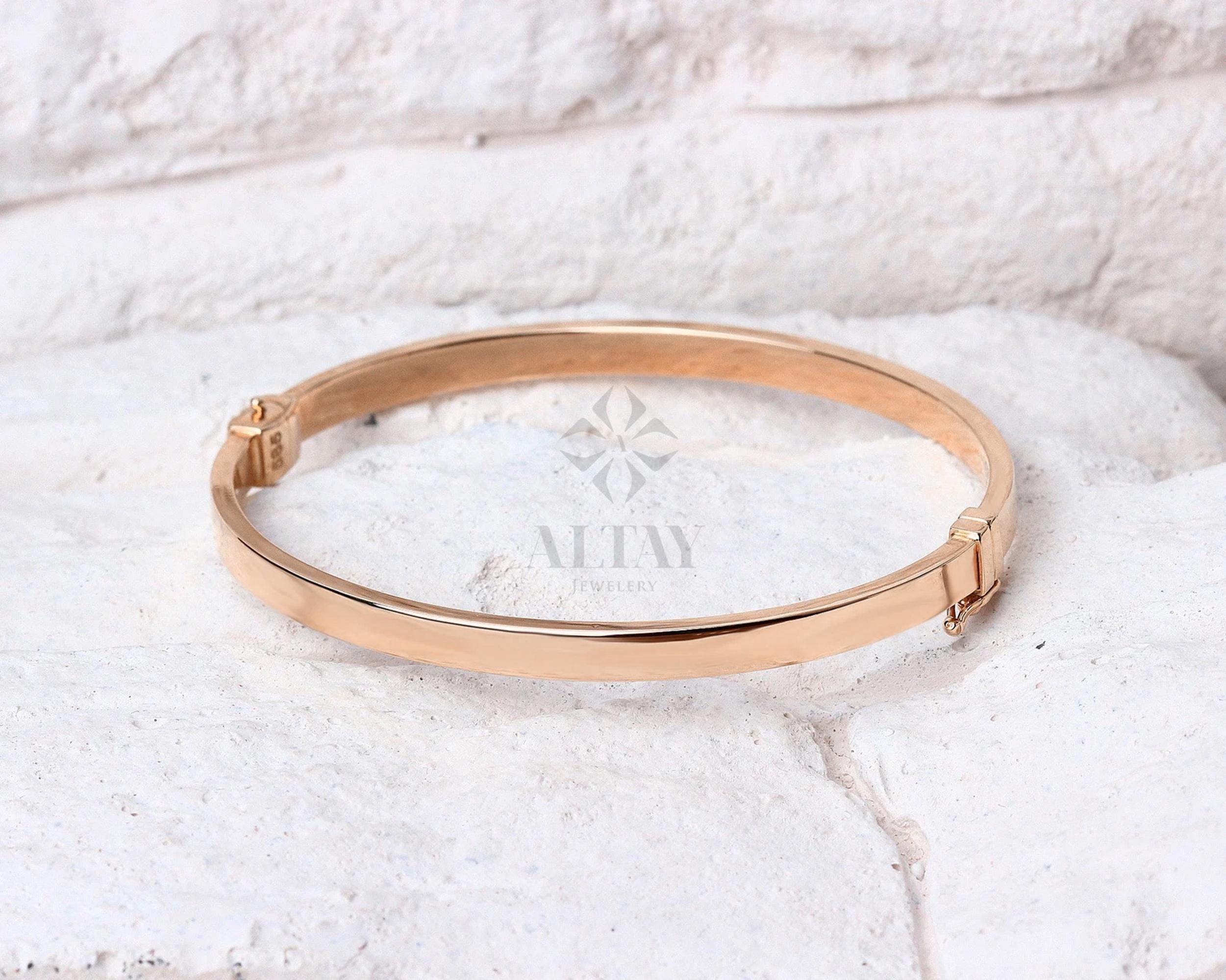 14K Gold Hinged Gold Bracelet, Custom Gold Bangle, 4mm 5mm 7mm Wide Bracelet, Personalized Gold Bangle, Stacking Gold Cuff, Engraved Bangle
