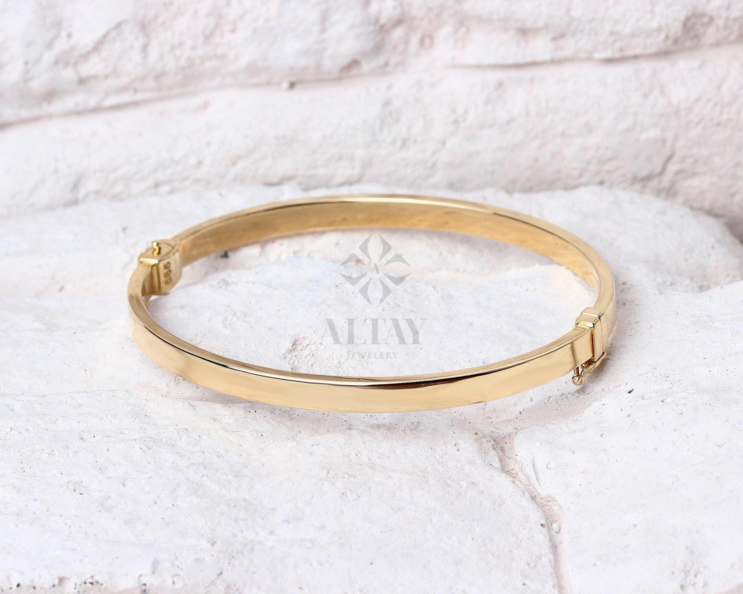 14K Gold Hinged Gold Bracelet, Custom Gold Bangle, 4mm 5mm 7mm Wide Bracelet, Personalized Gold Bangle, Stacking Gold Cuff, Engraved Bangle