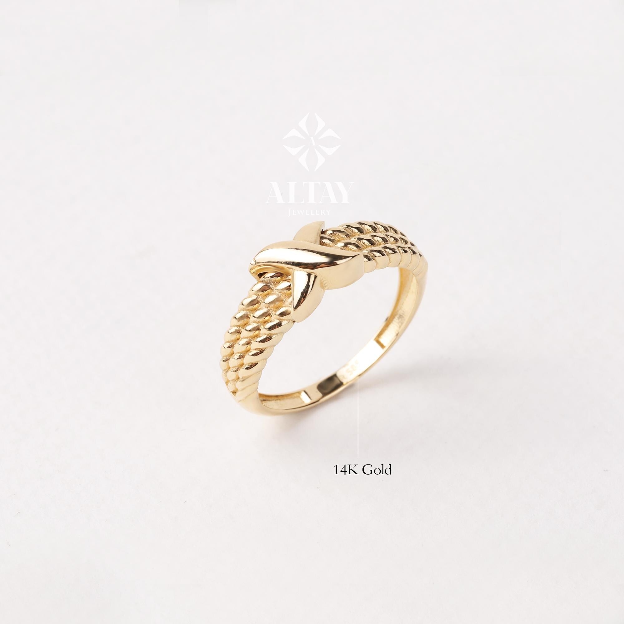 14K Gold Criss Cross Ring, X Stacking Ring, Solid Gold Plain X Ring, Crossover Ring for Women , Anniversary Gift for Her