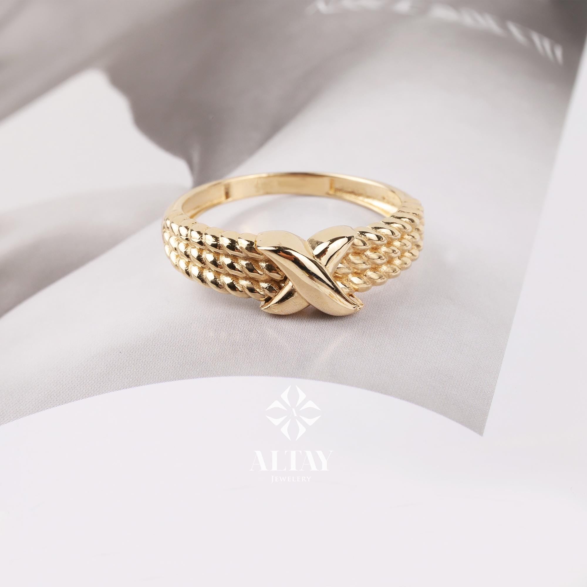 14K Gold Criss Cross Ring, X Stacking Ring, Solid Gold Plain X Ring, Crossover Ring for Women , Anniversary Gift for Her