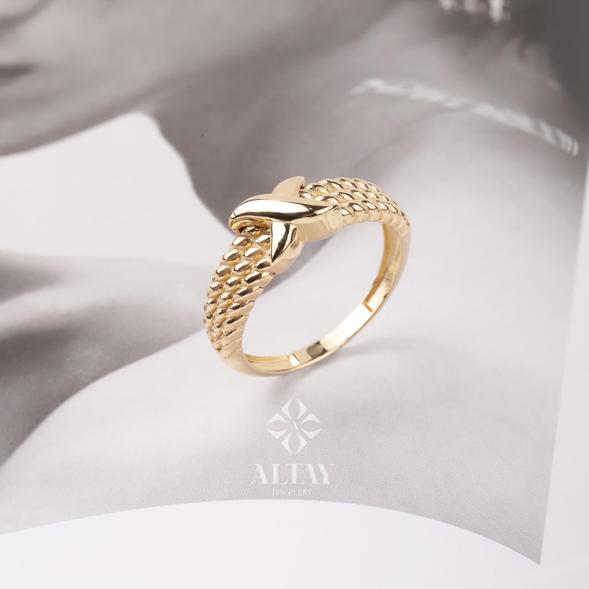 14K Gold Criss Cross Ring, X Stacking Ring, Solid Gold Plain X Ring, Crossover Ring for Women , Anniversary Gift for Her