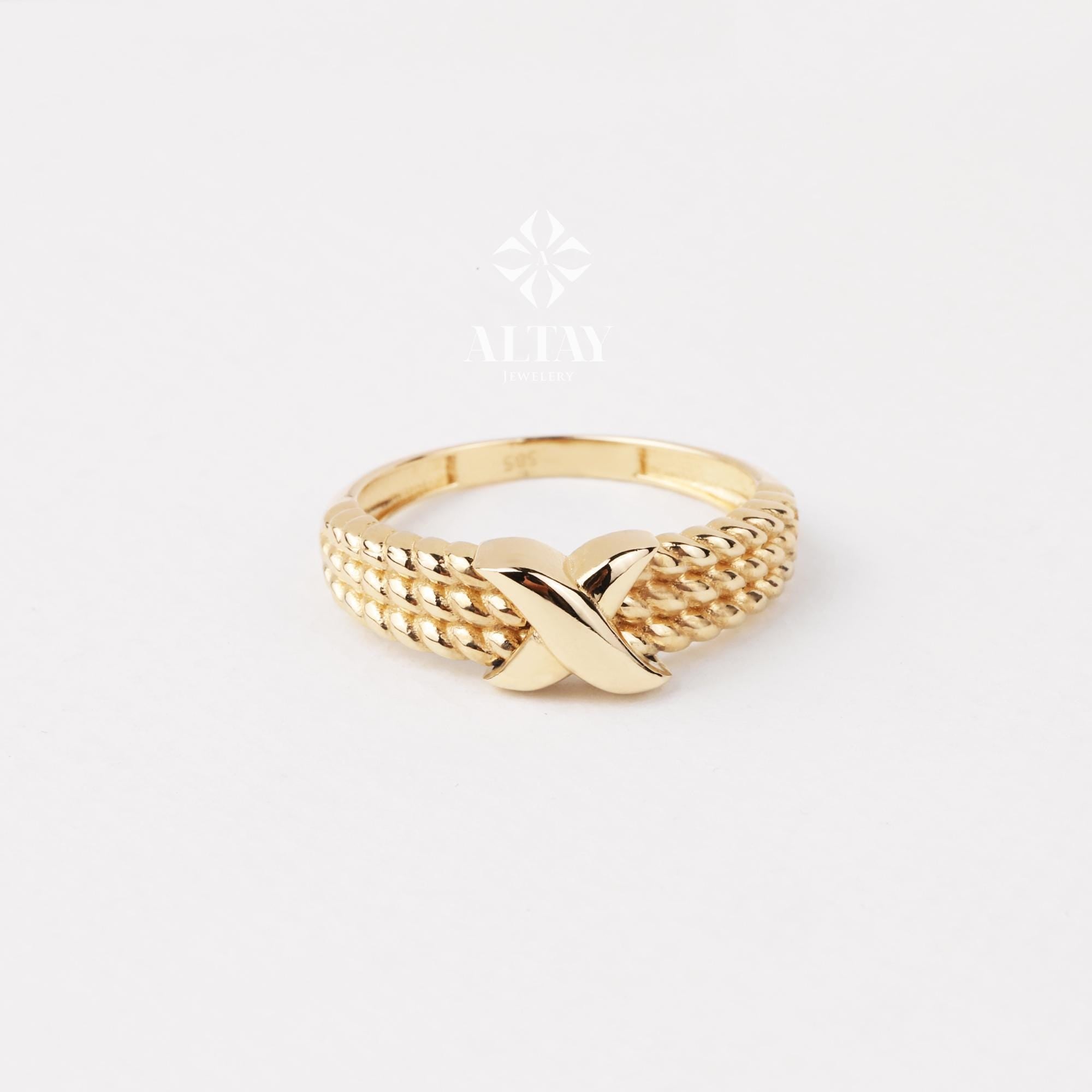 14K Gold Criss Cross Ring, X Stacking Ring, Solid Gold Plain X Ring, Crossover Ring for Women , Anniversary Gift for Her