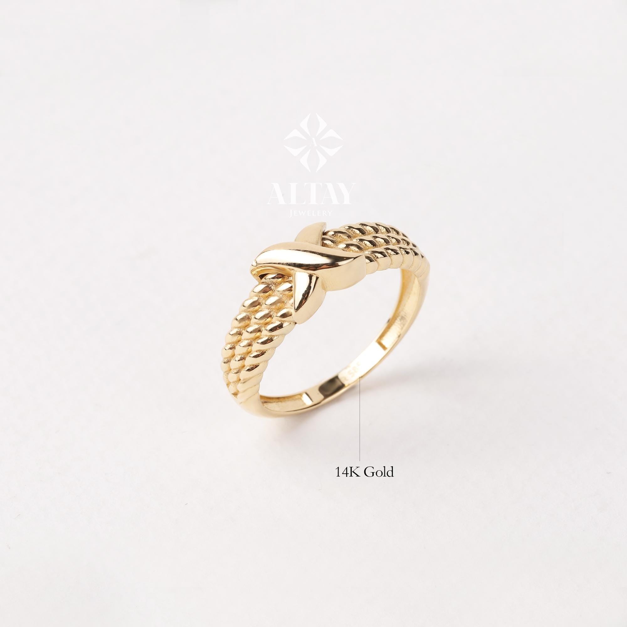 14K Gold Criss Cross Ring, X Stacking Ring, Solid Gold Plain X Ring, Crossover Ring for Women , Anniversary Gift for Her