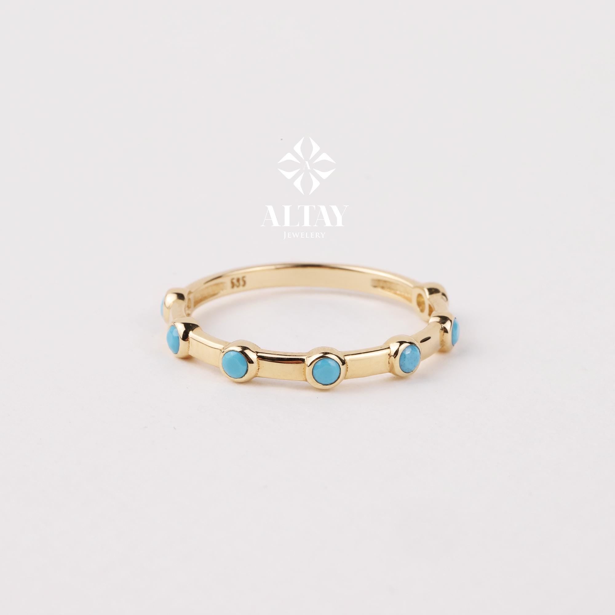 14K Gold Engagement Ring, Multi stone Gold Ring, Art Deco Band Ring, Promise Ring, Birthstone Ring, Stacking Bridal Ring, Beaded Gold Ring