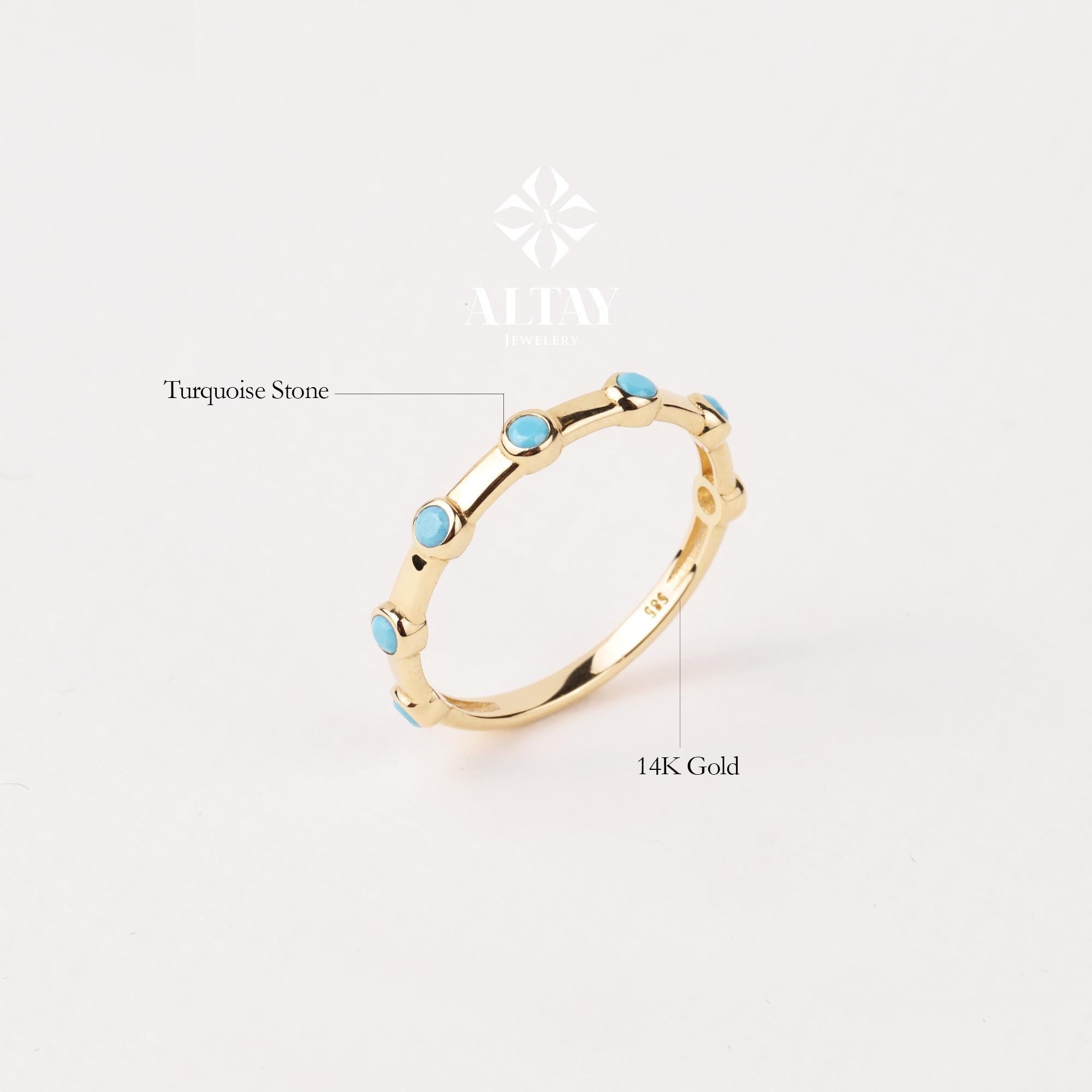 14K Gold Engagement Ring, Multi stone Gold Ring, Art Deco Band Ring, Promise Ring, Birthstone Ring, Stacking Bridal Ring, Beaded Gold Ring