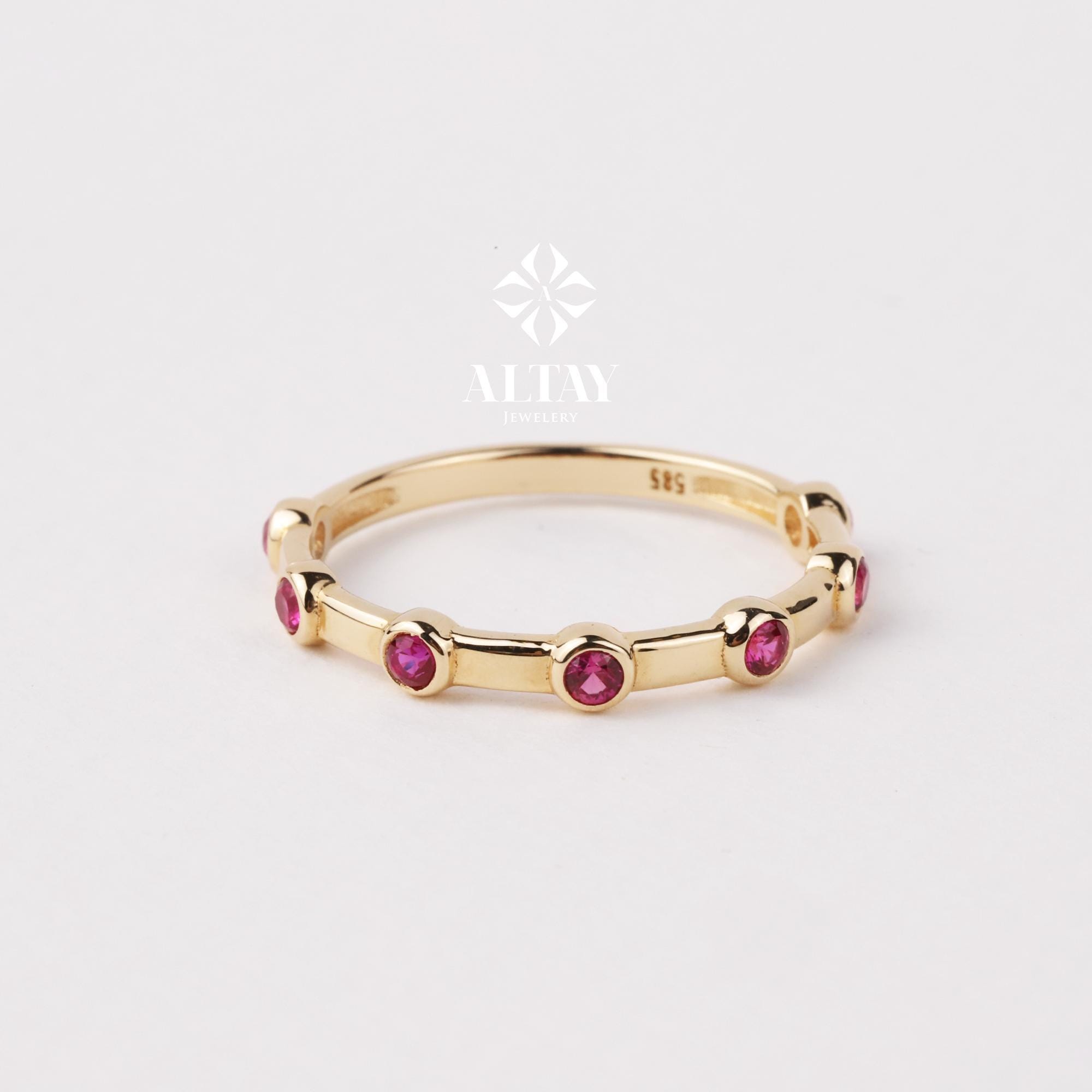 14K Gold Engagement Ring, Multi stone Gold Ring, Art Deco Band Ring, Promise Ring, Birthstone Ring, Stacking Bridal Ring, Beaded Gold Ring