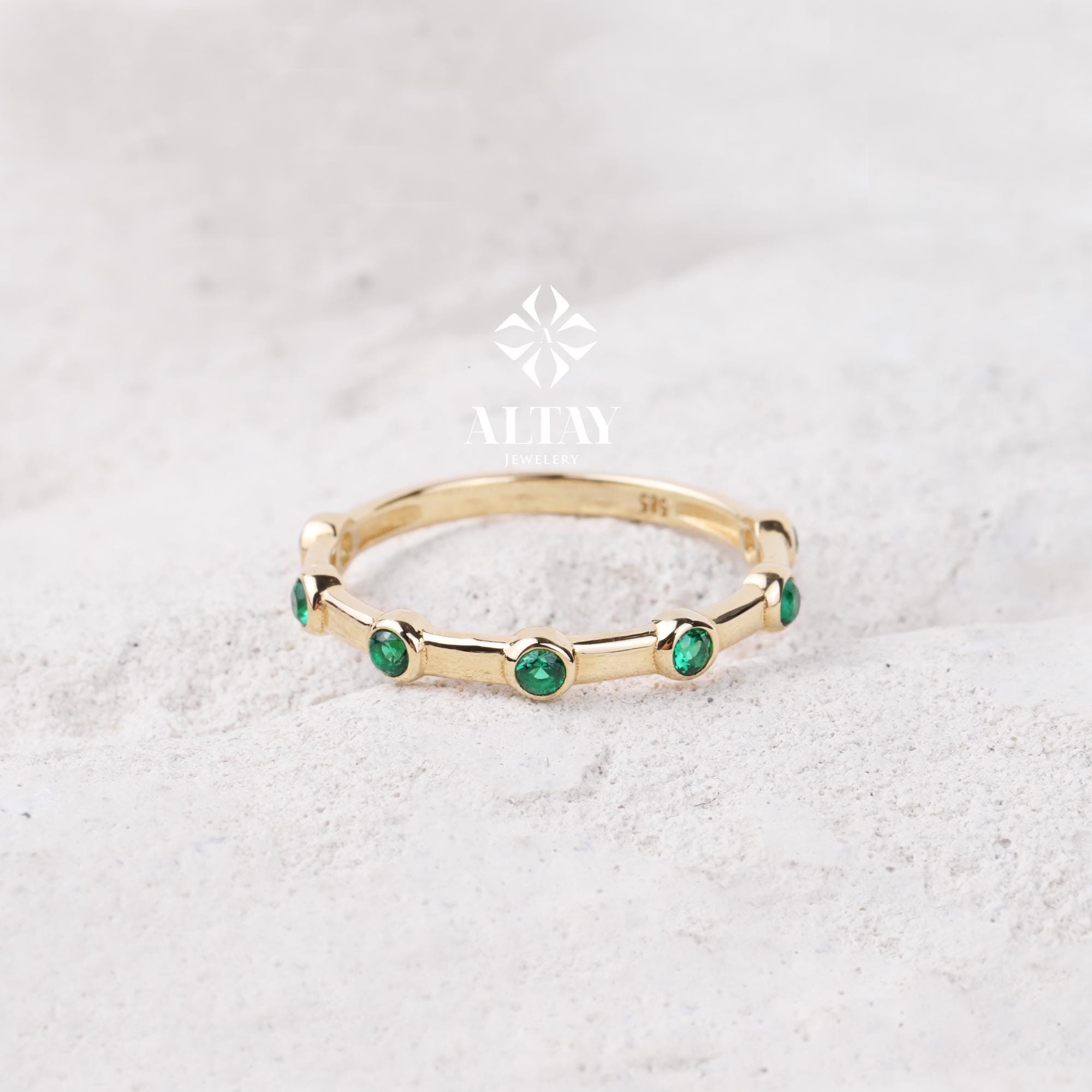 14K Gold Engagement Ring, Multi stone Gold Ring, Art Deco Band Ring, Promise Ring, Birthstone Ring, Stacking Bridal Ring, Beaded Gold Ring