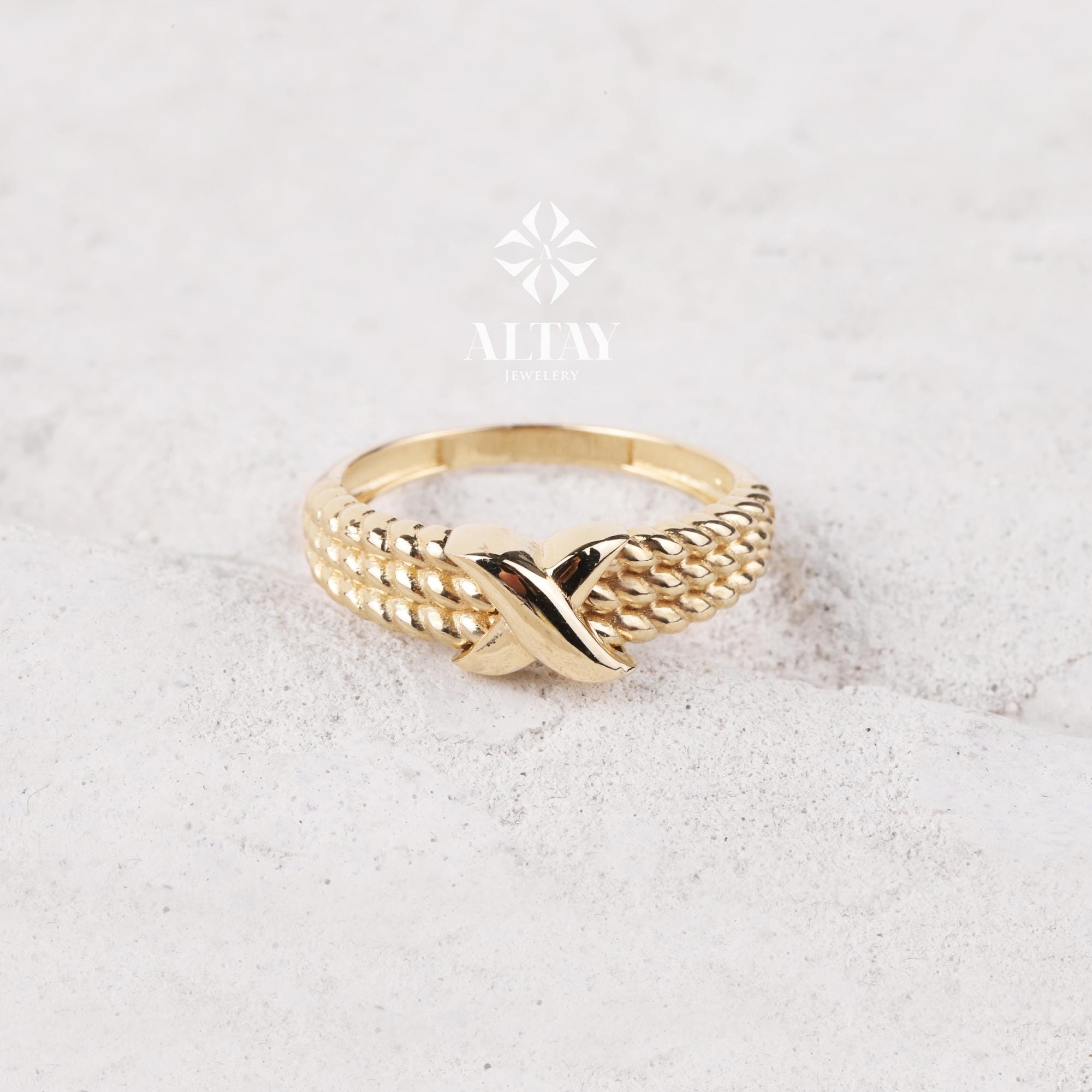 14K Gold Criss Cross Ring, X Stacking Ring, Solid Gold Plain X Ring, Crossover Ring for Women , Anniversary Gift for Her