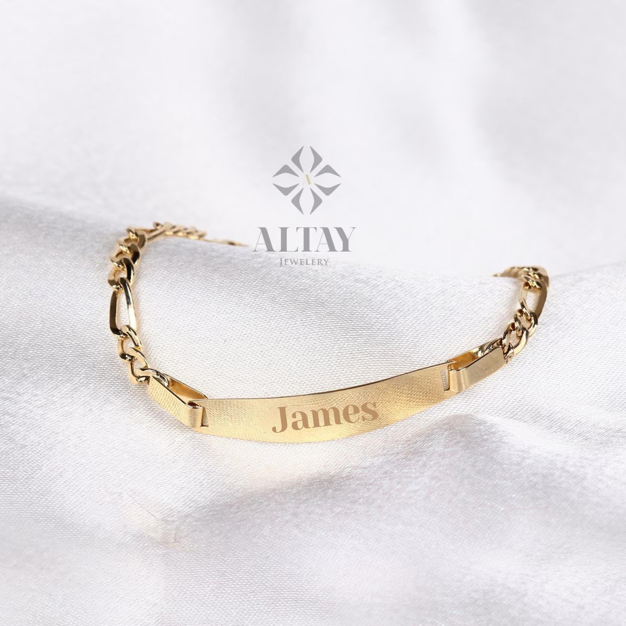 14K Gold Baby ID Bracelet, Child Nameplate Bracelet, Solid Gold Custom Engraved Bar, Custom Name Baby Boy Girl Bracelet, Personalized Gift