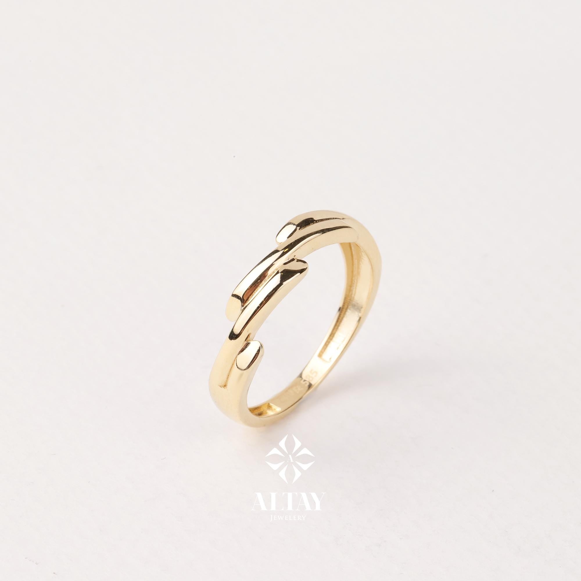 14K Gold Wave Branch Ring, Gold Twig Band, Minimalist Gold Knuckle Ring, Dainty Gold Leaf, Gold Branch Ring, Stackable Ring, Gift For Mom