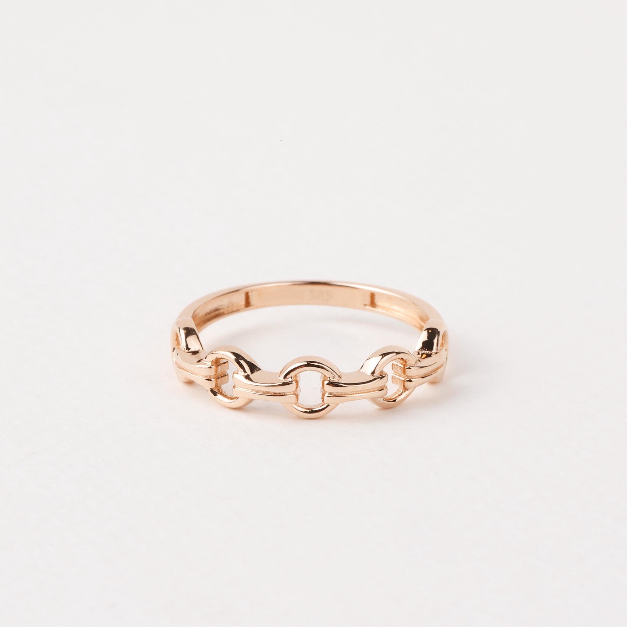 14K Gold Chain Ring, Chain Round Link Ring, Belt Chain Rolo Ring, Bold Chain Ring, Solid Gold Stacking Ring, Layering Minimalist Chain Link