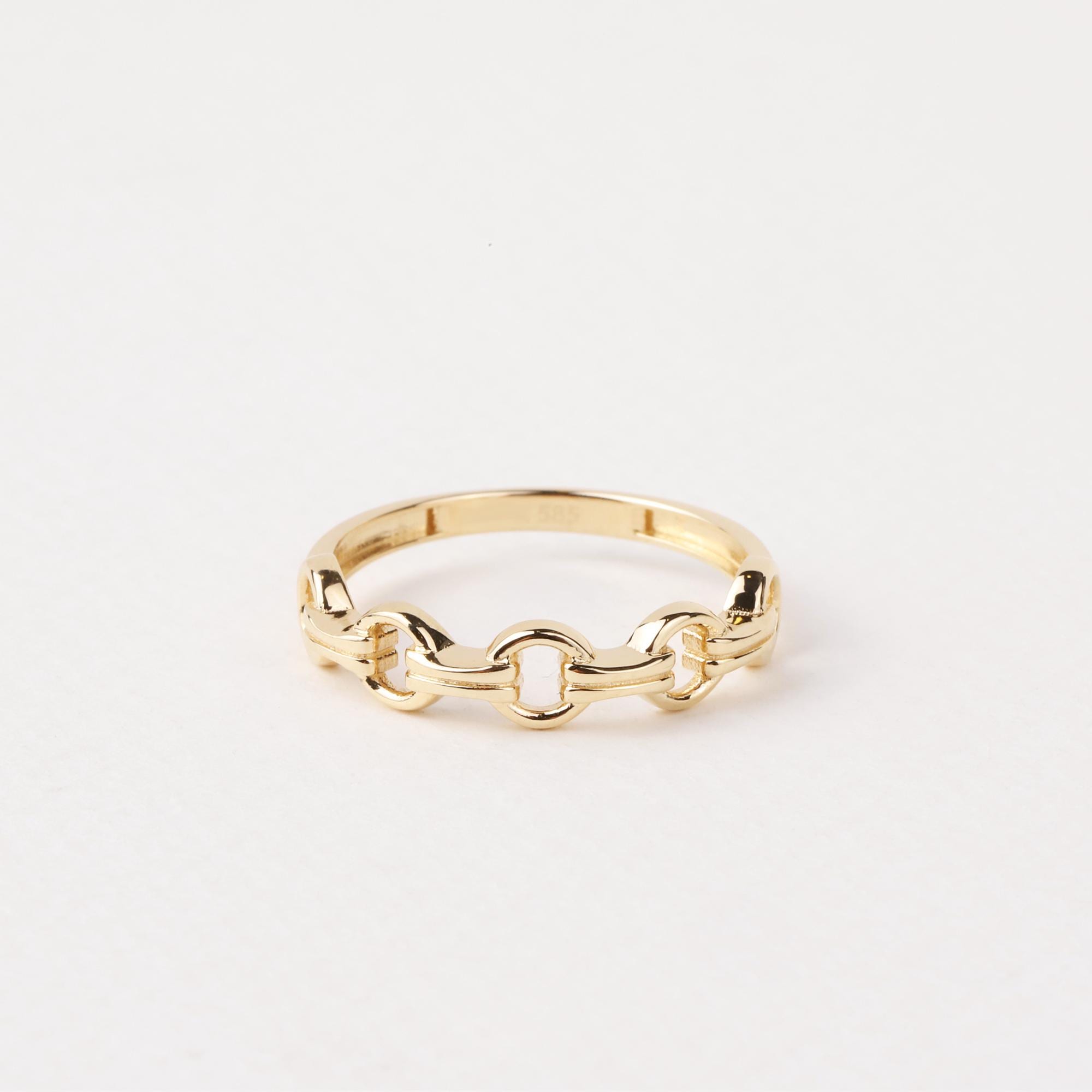14K Gold Chain Ring, Chain Round Link Ring, Belt Chain Rolo Ring, Bold Chain Ring, Solid Gold Stacking Ring, Layering Minimalist Chain Link