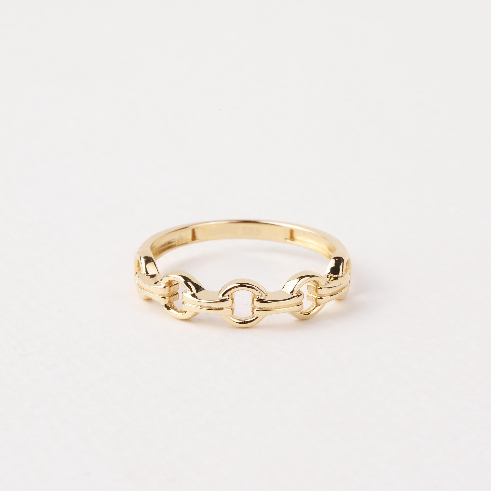 14K Gold Chain Ring, Chain Round Link Ring, Belt Chain Rolo Ring, Bold Chain Ring, Solid Gold Stacking Ring, Layering Minimalist Chain Link