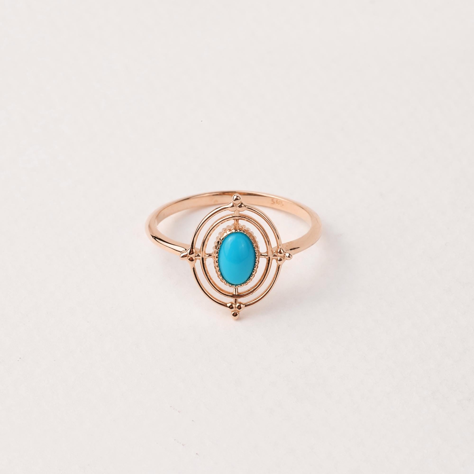 14K Gold Turquoise Stone Ring, Compass Polar Star Band, North Star Turquoise Ring, Astrology Starburst Ring, Luck Star, Celestial Pinky Ring
