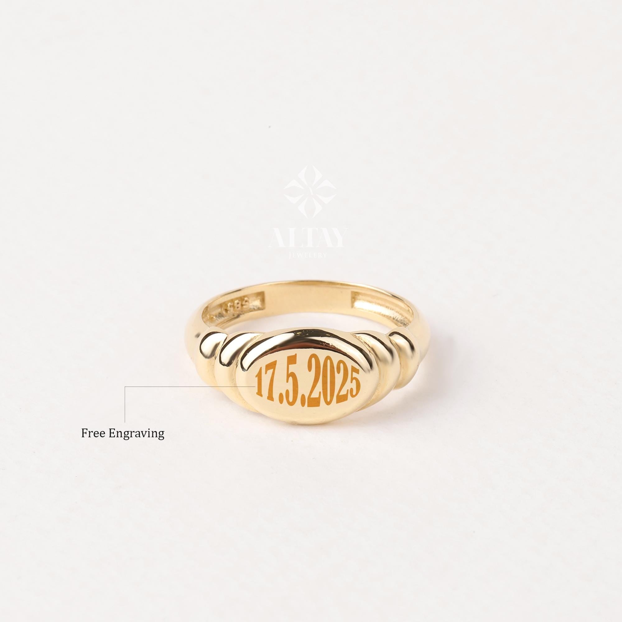 14K Gold Oval Signet Ring, Engraved Initial Ring, Personalized Old English Gold Signet Ring, Oval Shape Pinky Ring, Customized Letter Band