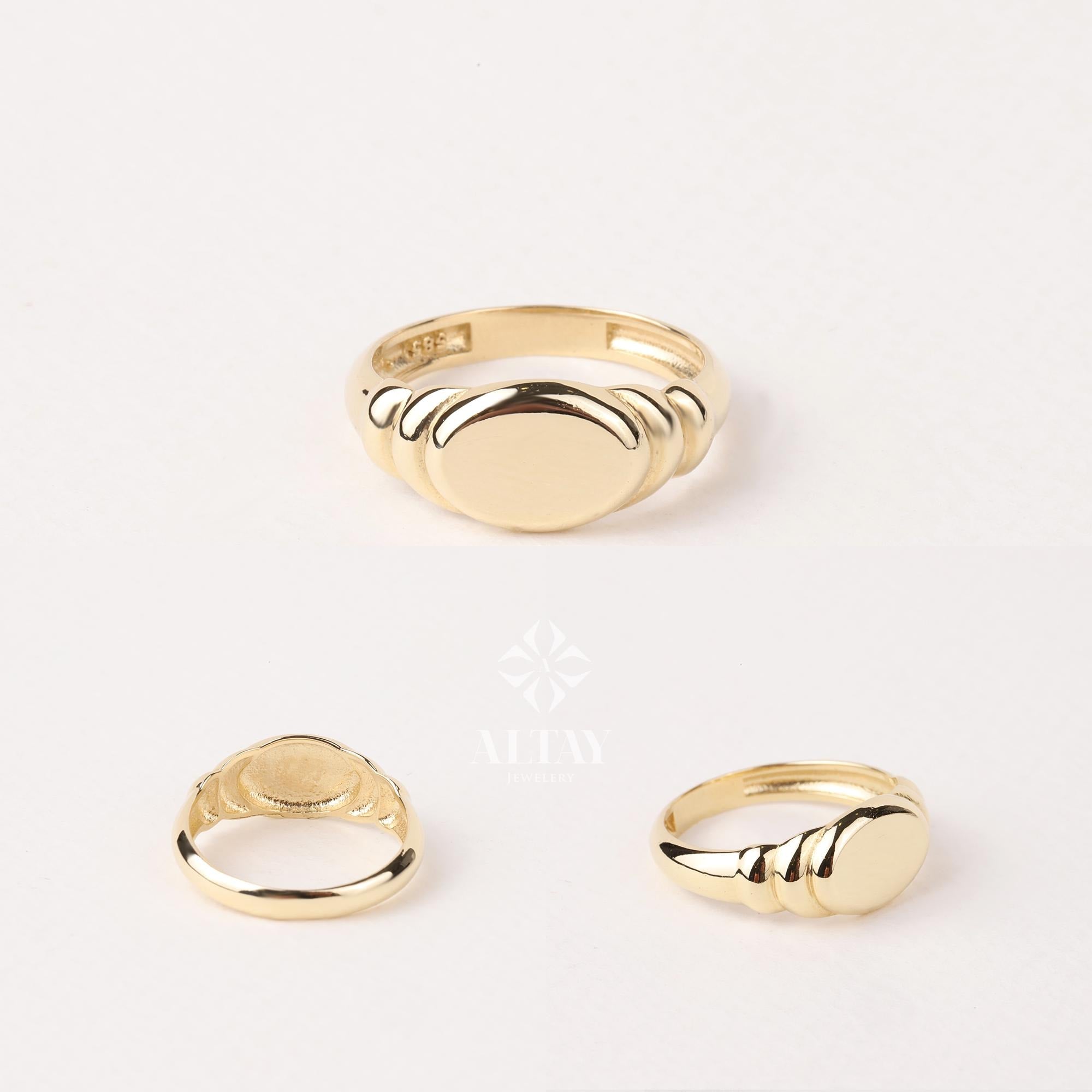 14K Gold Oval Signet Ring, Engraved Initial Ring, Personalized Old English Gold Signet Ring, Oval Shape Pinky Ring, Customized Letter Band