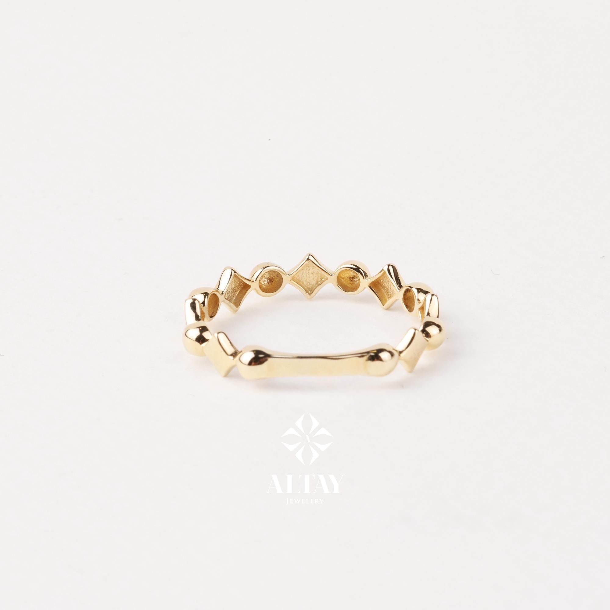 14K Gold Ball Ring, Beaded Knuckle Band, Tiny Square Bead Ring, Minimalist Stacking Ring, Round Bead Eternity Ring, Dainty Wedding Ring